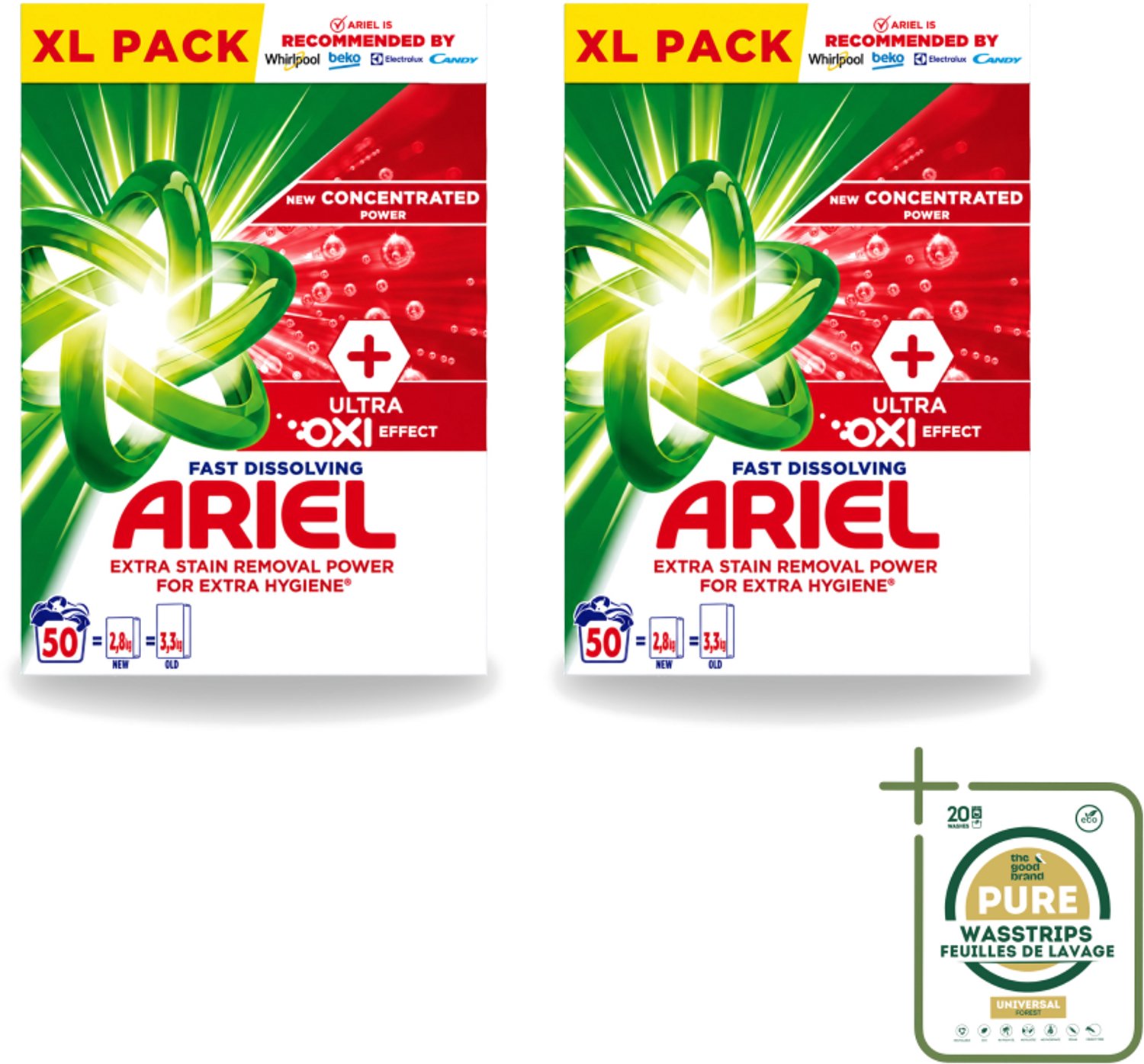 2 x Ariel – Waspoeder – Oxi – 2,8 kg – 50 wasbeurten - Wasstrips - Waspoeder - Waspoeder Oxi - Vlekverwijdering - Reiniging - Wasmachine
