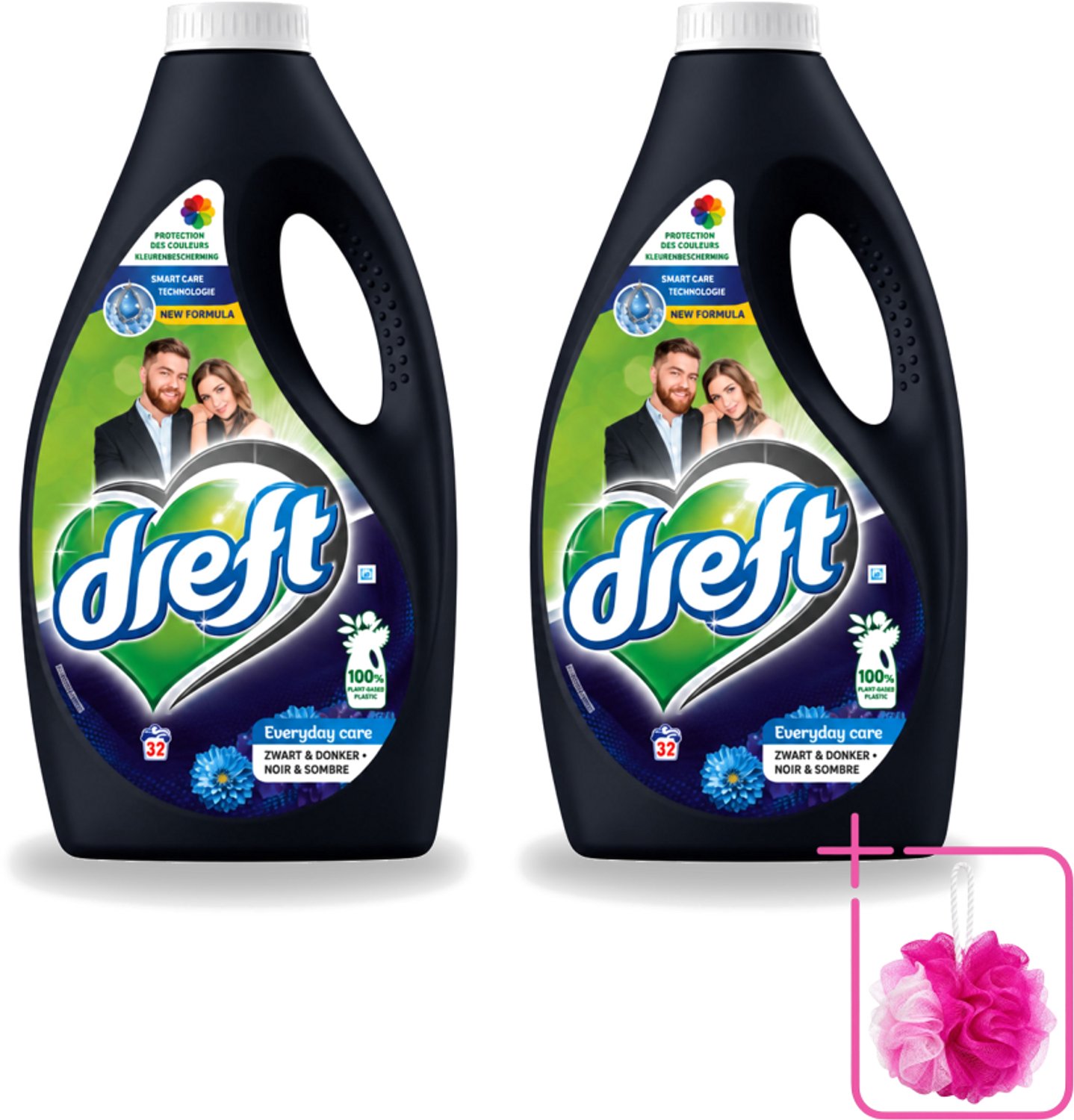 2 x Dreft – Vloeibaar Wasmiddel – Zwart & Donker – 32 Wasbeurten - Bulkverpakking - Donker wasmiddel - Douchemop - Kleurbehoud