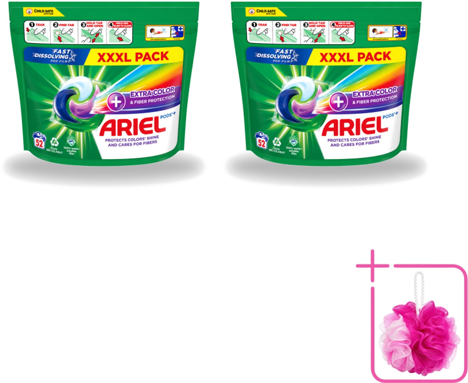 2 x Ariel – Waspods – Fiber Protection – 52 wasbeurten - Bulkverpakking - Vezelbescherming - Douchemop - Wasmiddel pod