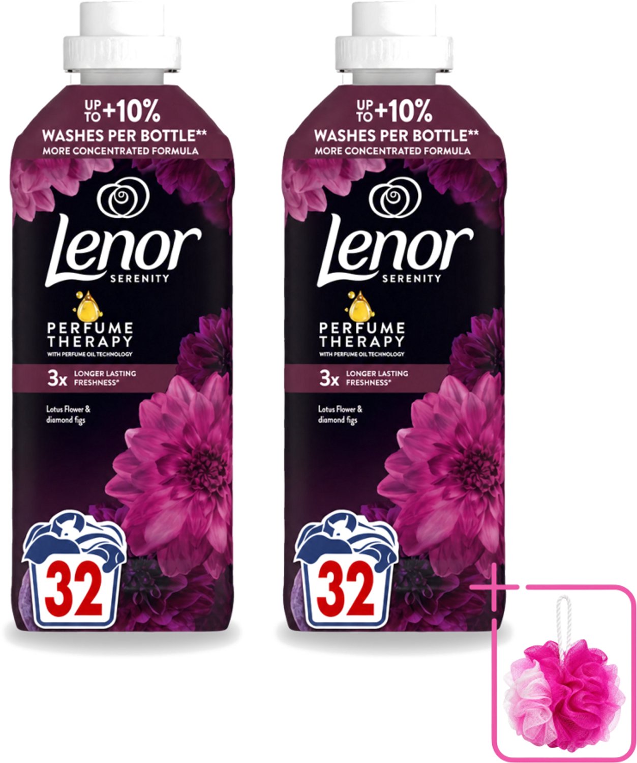 2 x Lenor – Wasverzachter – Lotus Flower & Diamond Figs – 32 Wasbeurten – 675 ml - Bulkverpakking - Wasverzachter - Douchemop - Wasmachine
