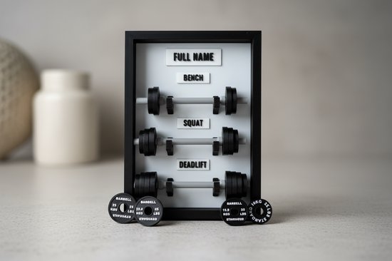Gym PR Frame – SBD Powerlifting Tracker – Personal Record Display Bord voor Squat, Bench Press & Deadlift – Fitness Cadeau Man