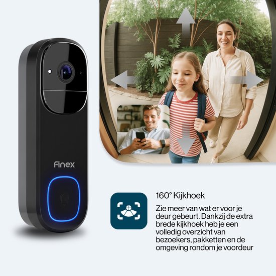 Finex Video Deurbel V3 - 4K Ultra HD - Inclusief Binnenbel - AI bewegingsdetectie - Geen abonnement - Vast stroom of Batterijen - WiFi - T-ring geluid - Slimme Draadloze Video Deurbel Met Camera — afbeelding 5
