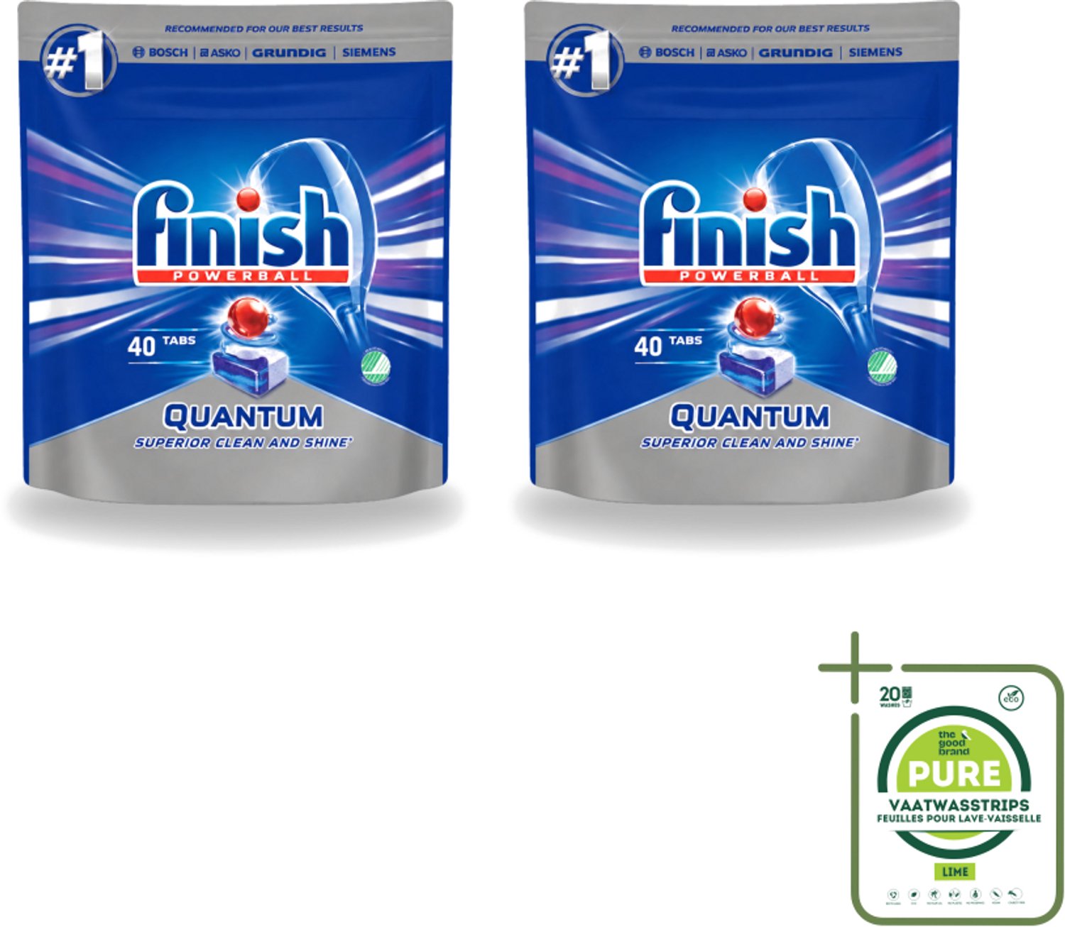2 x Finish – Vaatwastabletten – Quantum Regular – 40 Capsules - Grootverpakking - Vaatwasstrips - Vaatwastabletten - Vaatwasser - Vaat Reinigen - Vaatwasser Tablet - Vaatwasser Tabletten