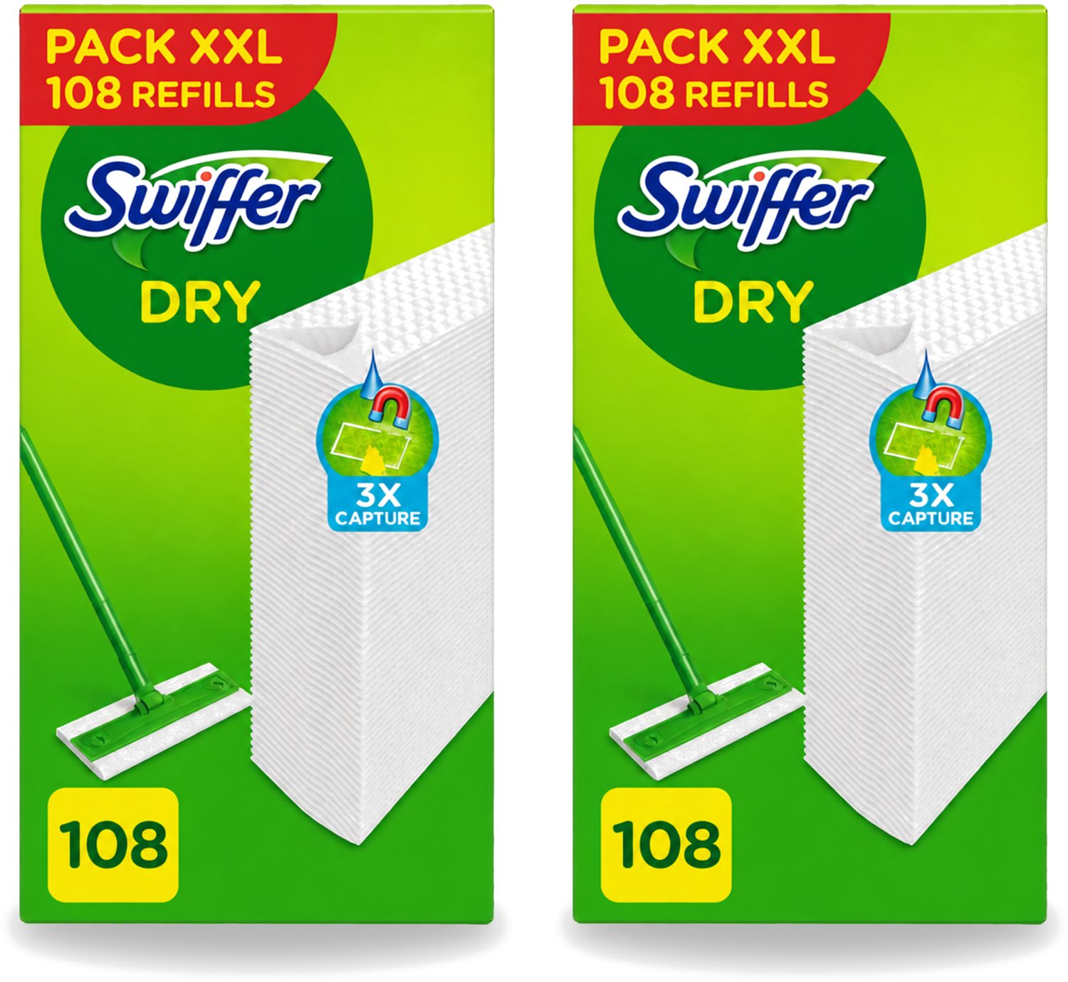 2 x Swiffer – Vloerdoekjes – Dry Navullingen – 108 doekjes - Voordeelverpakking - 2 stuks