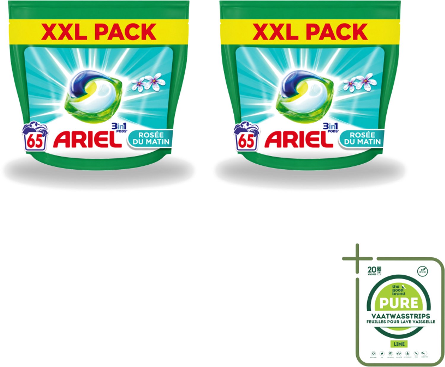2 x Ariel – Pods 3in1 – Rosée du Matin – 1332 g – 65 wasbeurten - Grootverpakking - Vaatwasstrips - Ariel 3in1 Pods Rosée Du Matin - 3in1 Waspods - Wasmiddel Met Kleurbehoud - Wasmiddel Voor Gekleurde Kleding - Frisse Geur