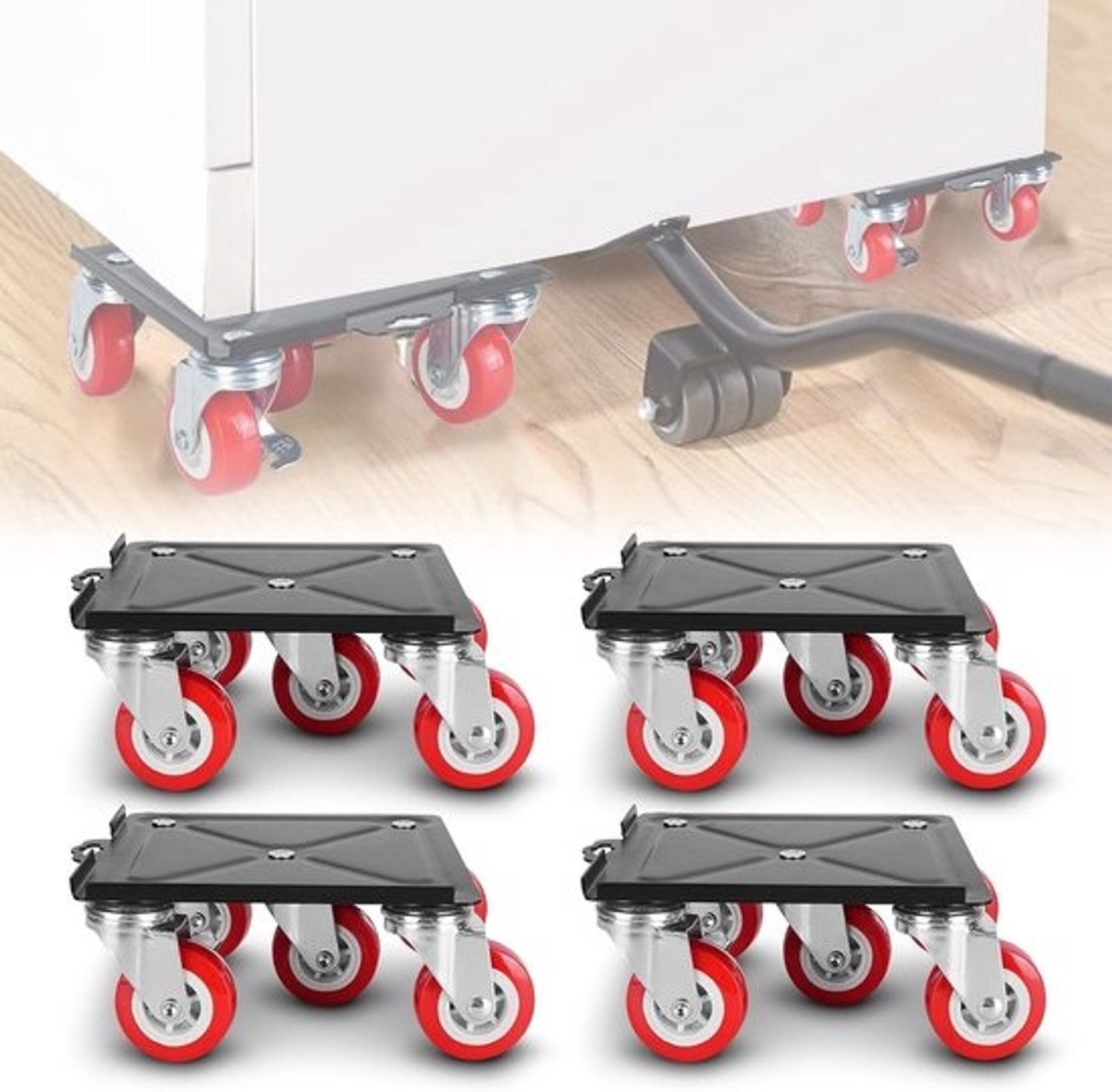 Meubelrollenset - Transportwielen voor meubels - Meubels verplaatsen - Versterkt koolstofstaal - 3000 kg draagvermogen - Grijs