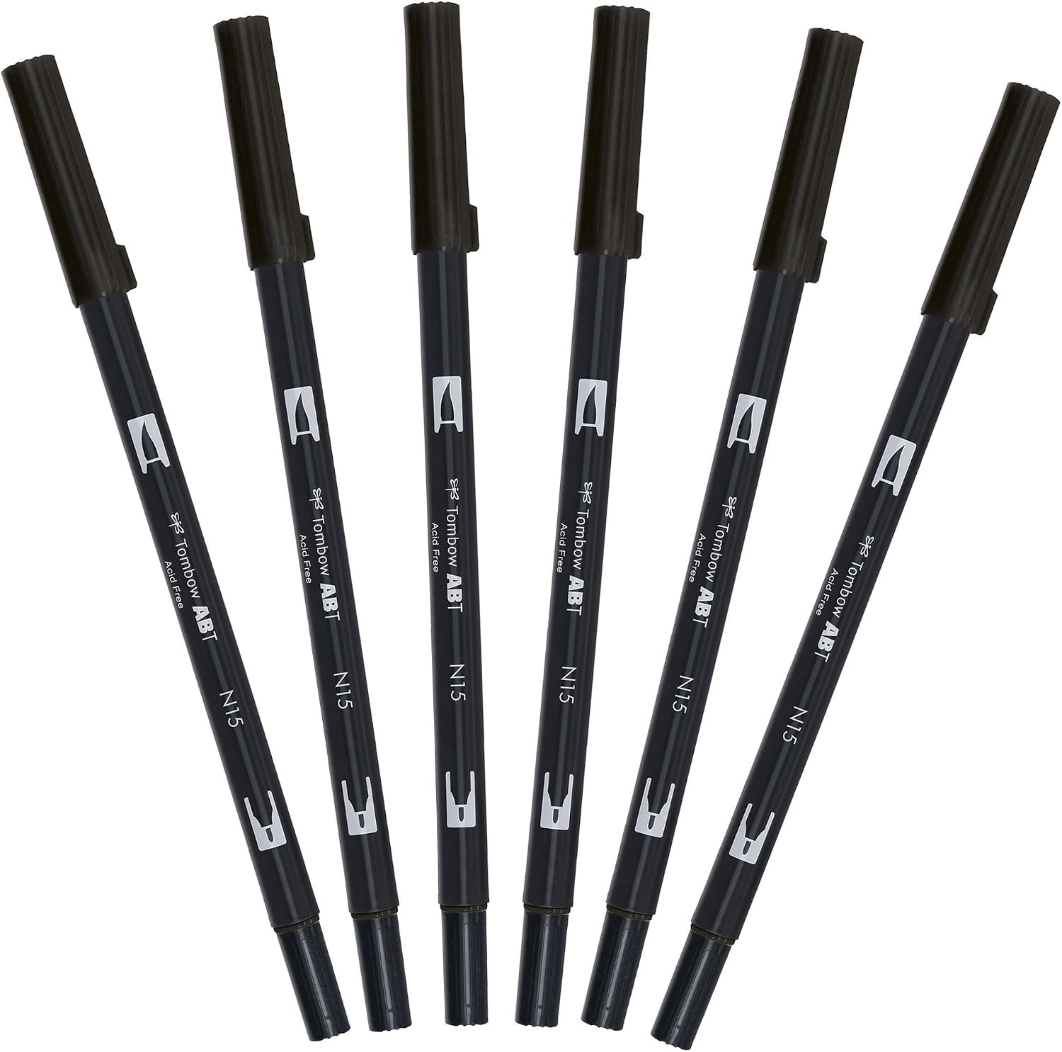 Tombow ABT Dual Brush Pen Set - 6 Zwarte Fibre Tip Markers
