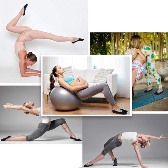 Hually Yogahandschoenen Dames: 2 Paar Anti-slip Pilates Sokken met Bandjes — afbeelding 2