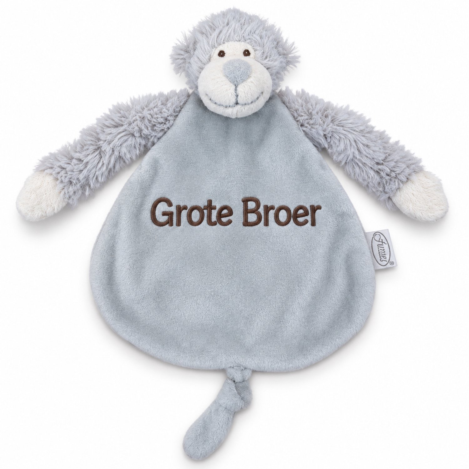 Knuffel Grote Broer – Knuffeldoekje Grote Broer – Zwangerschapsaankondiging – Aankondiging Baby – Cadeau Grote Broer – Grijze Aap – Grote Broer