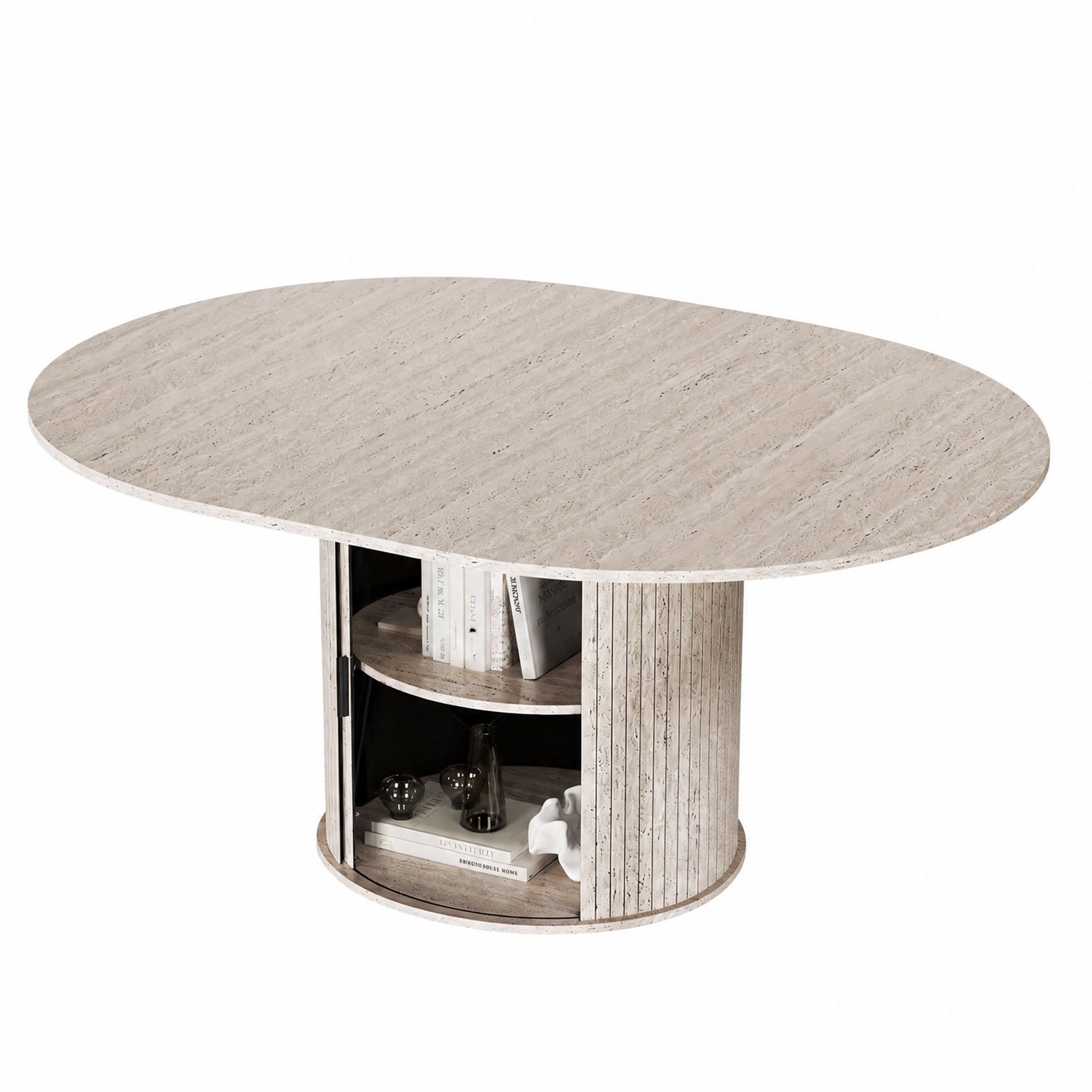COLAMY Eettafel voor 6 Personen – Houten Tafel met Geïntegreerde Opbergruimte – Inklapbaar Tafelblad – Modern Design Onderstel – Steenwit