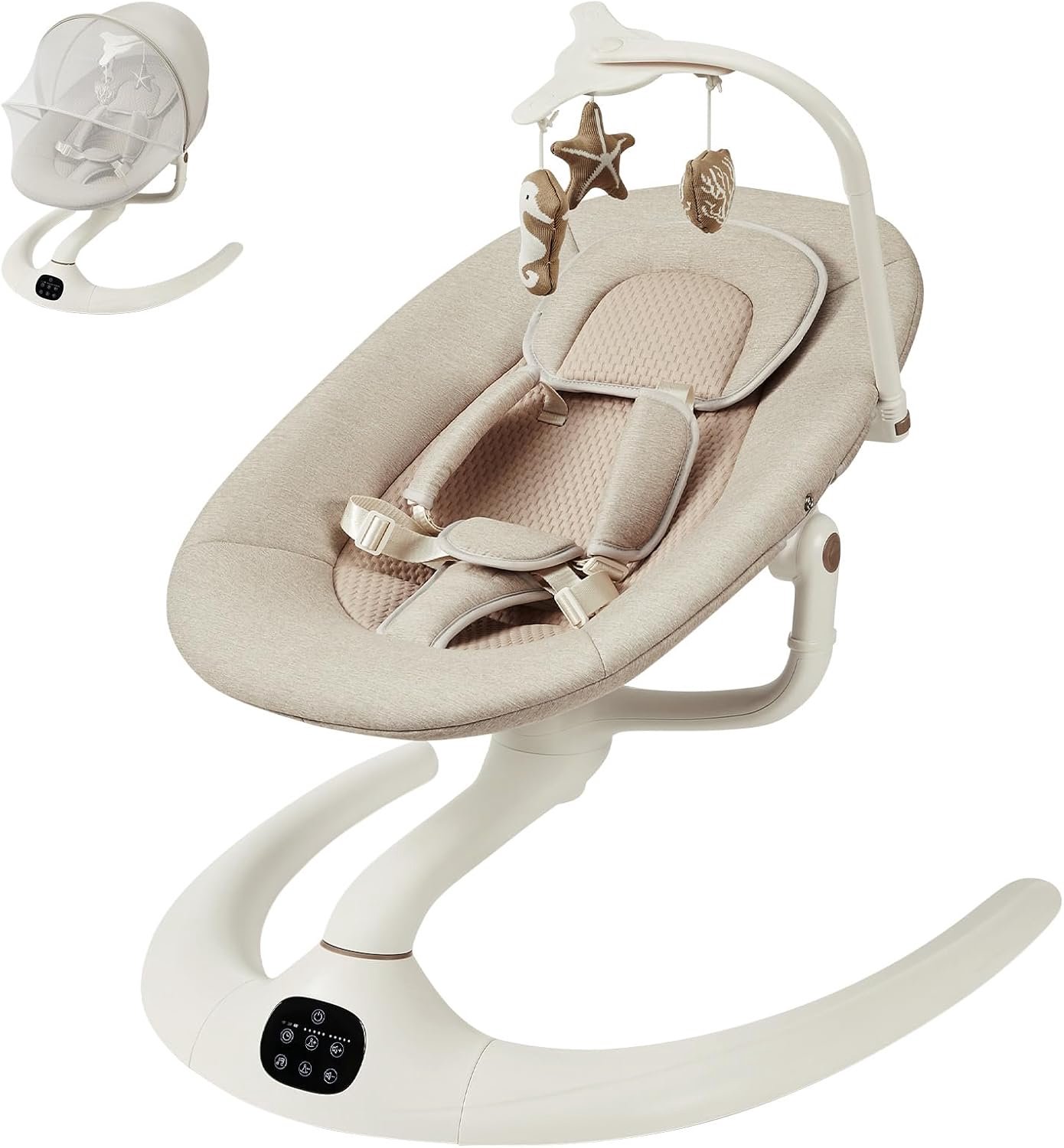 Elektrische babywieg - Babyschommel met Hangende Speeltjes - PP ijzeren Buis - Kaki