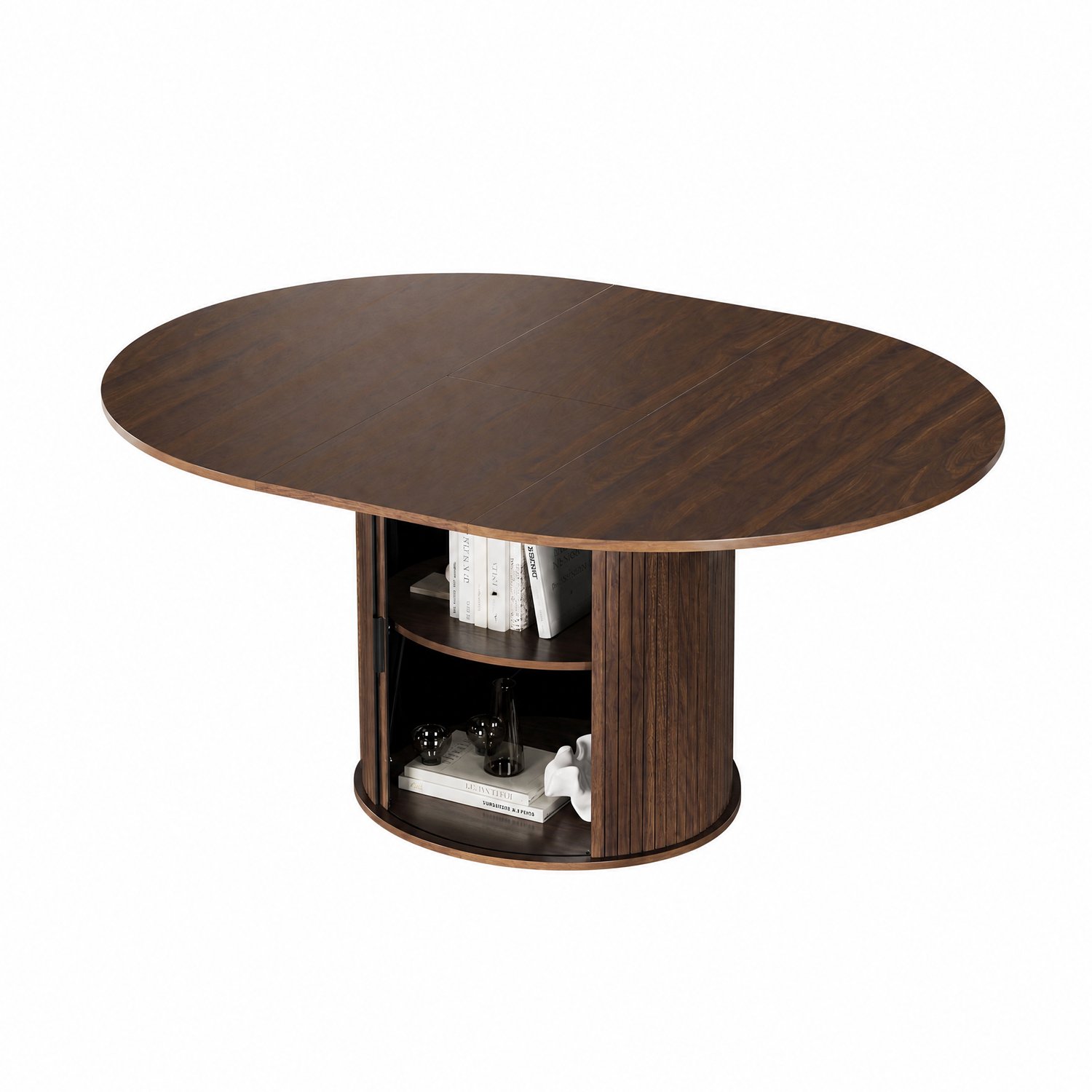 COLAMY Eettafel voor 6 Personen – Houten Tafel met Geïntegreerde Opbergruimte – Inklapbaar Tafelblad – Modern Design Onderstel – Walnootkleur