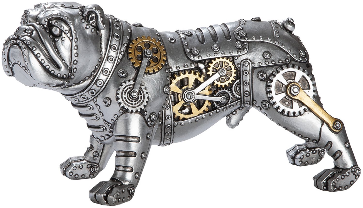 Gilde Handwerk - Decoratief beeld - Figuur - Bulldog - Steampunk - Polyresin - zilverkleurig - hond