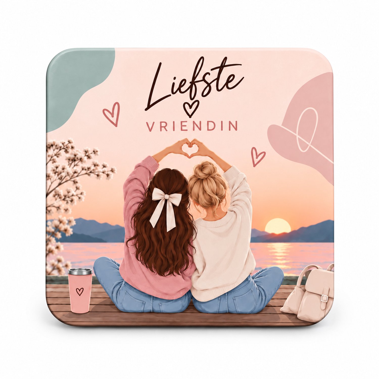 Liefste Vriendin MDF onderzetter 10x10cm– Vierkante onderzetter met hartelijk ontwerp