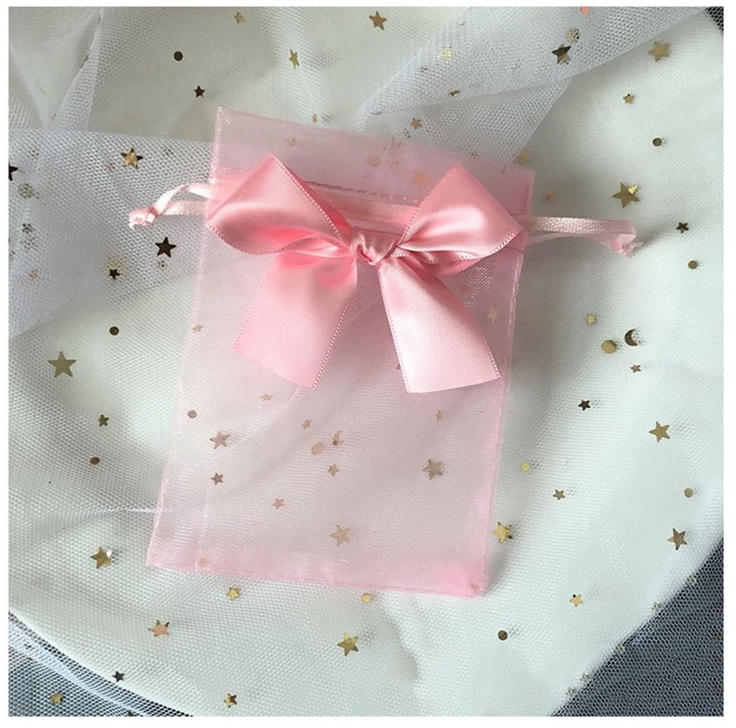 50 Stuks Roze Organzazakjes met Trekkoord voor Feestjes