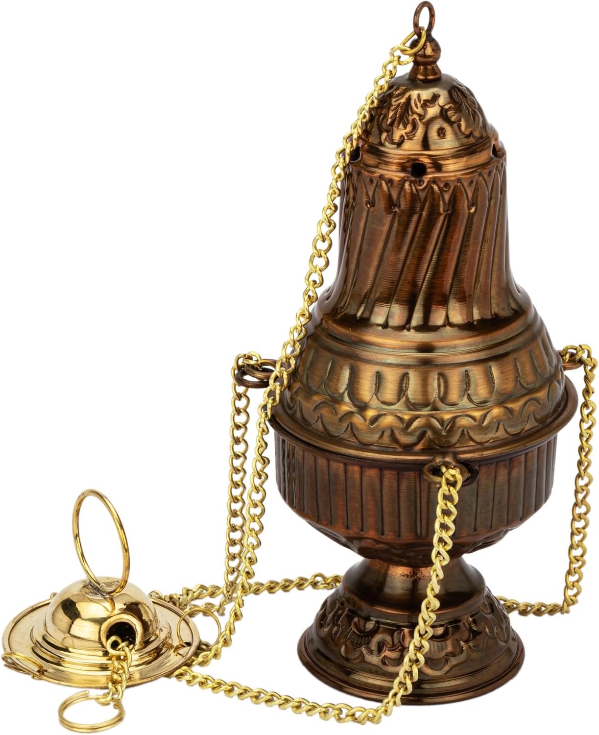 Antieke Messing Geurbrander met Ketting, 18x9 cm