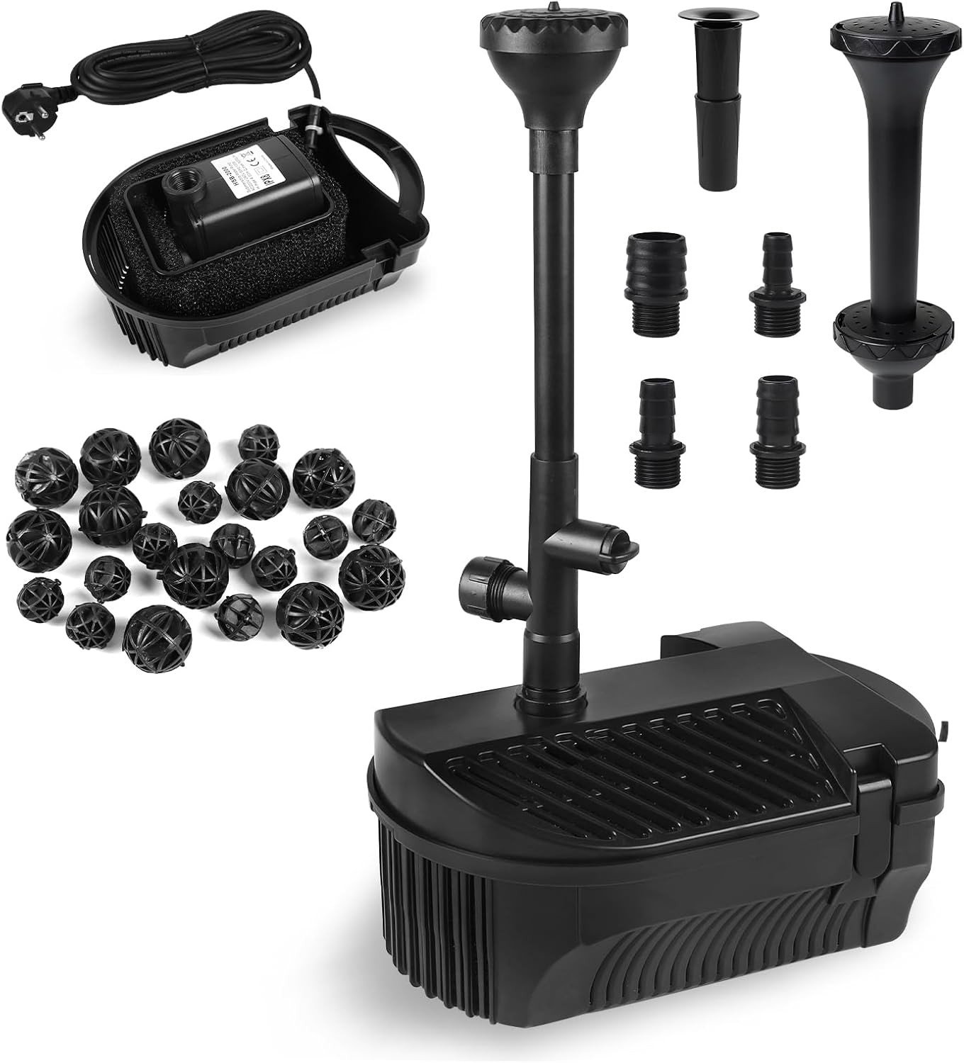 Complete Set voor Tuinvijver met Pomp, Filter en Fontein - 3200 L/H, 95 W, Ideaal voor Watercirculatie en Vijveronderhoud
