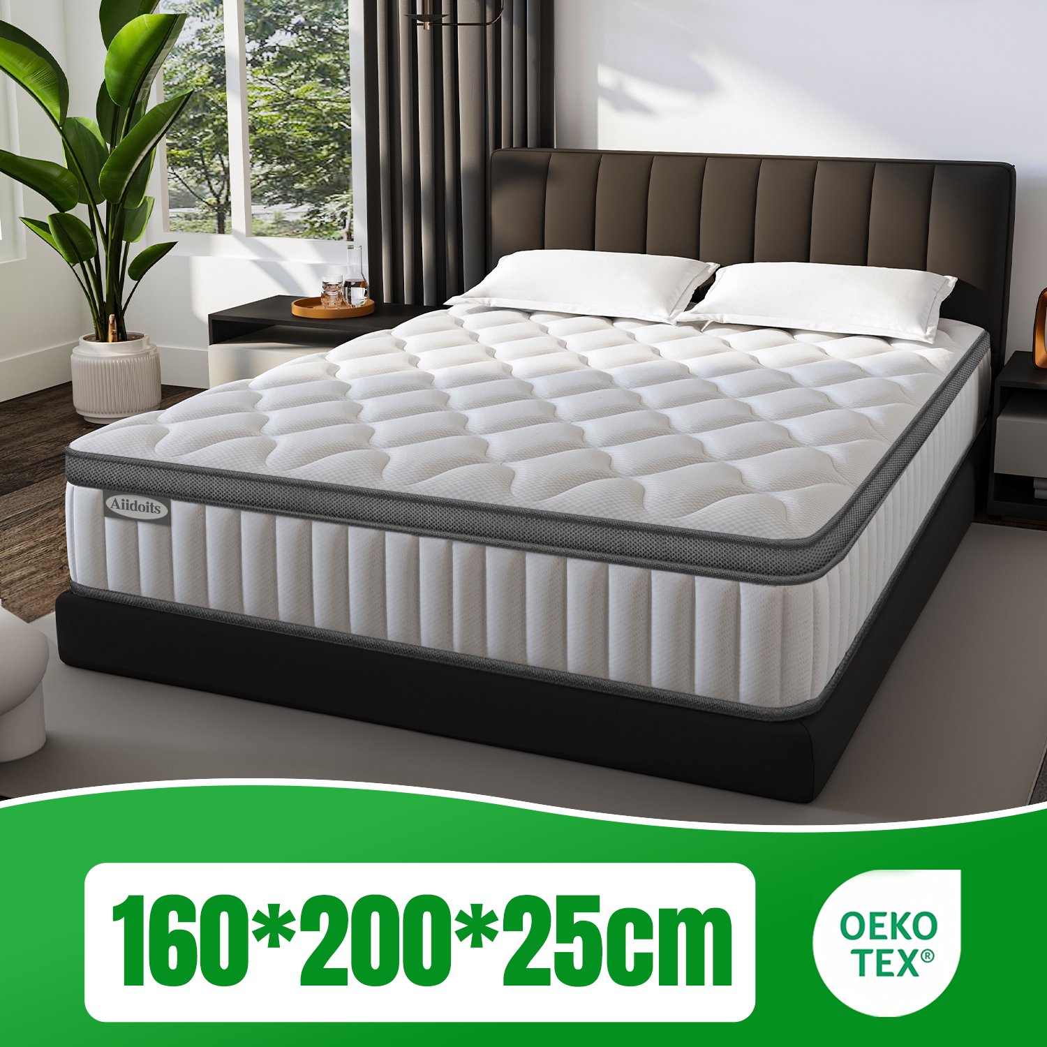 Matras 160x200 Tweepersoons - Pocketvering Matras 25cm Dik - 7 zones - OEKO-TEX Gecertificeerd - Anti-Allergische - Orthopedisch Eenpersoonsmatrassen - H3/H4 Medium Hard - 10 Lagen Hoogwaardige Materialen - Voor Kinderen en Volwassenen