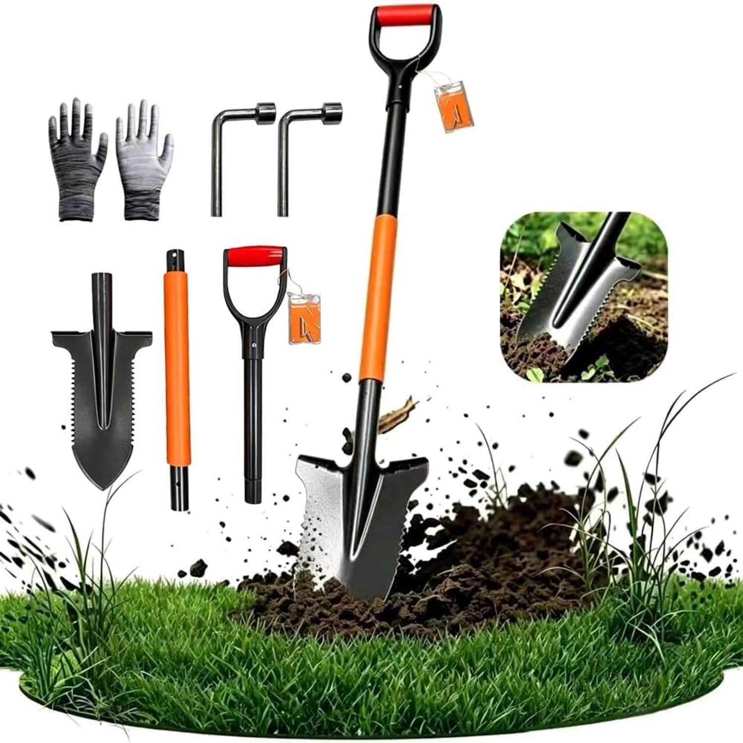 Carrot shovel met zaag, multifunctionele 115 cm lange tuingereedschap voor het graven en snoeien van groenten