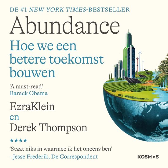 Boekomslag van Abundance met een illustratie van een groene, futuristische wereld op een halve aardbol.