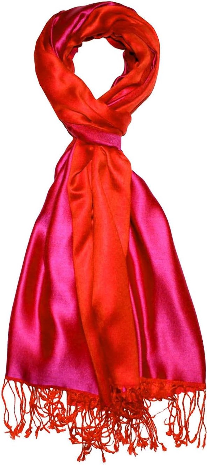 Dames/Heren Sjaal Zijde Viscose Tweekleurig 70x190cm Rood/Oranje
