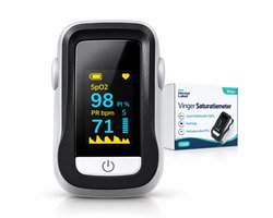 Medische Saturatiemeter (3-in-1)- Zuurstofmeter Vinger - Oximeter met Hartslagmeter & Perfusie-Index - Medisch Gecertificeerd - OLED & Draaibaar display - Eén Grote Knop - Voor Kind & Volwassene - Incl.Luxe Opbergcase & Batterijen - Het Herstel Loket