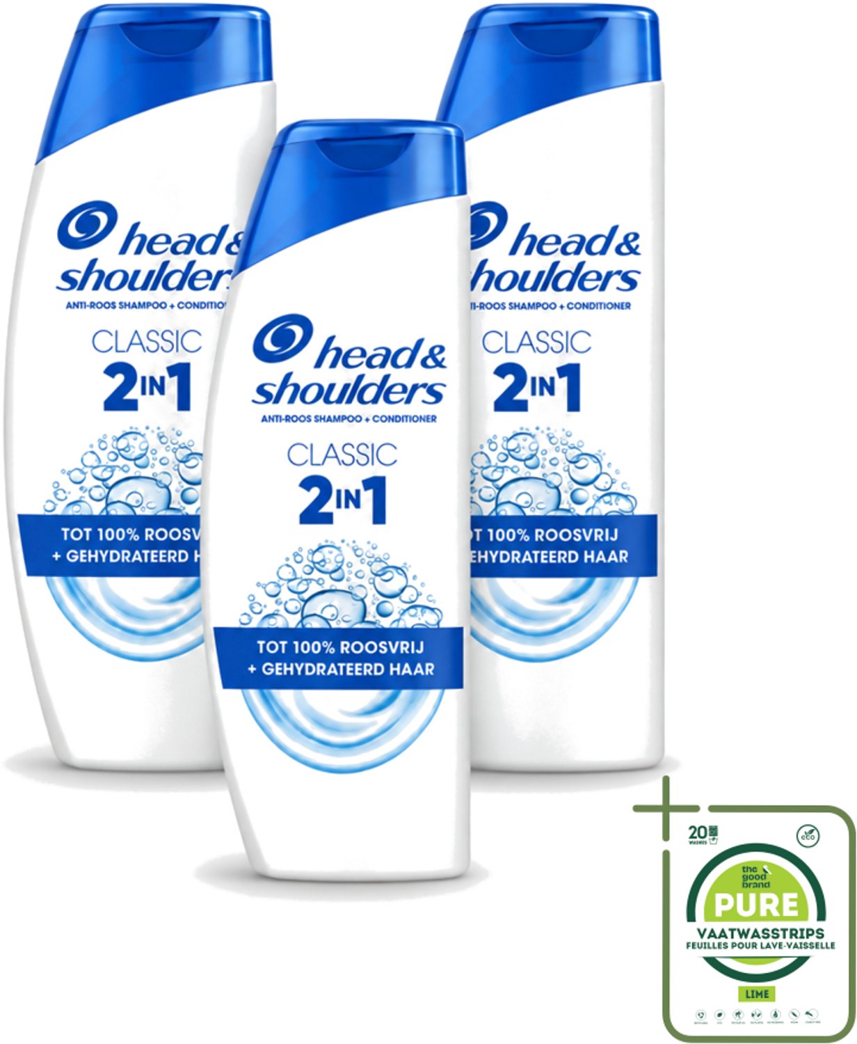 3 x Head & Shoulders – 2-in-1 – Classic – 300 ml - Grootverpakking - Vaatwasstrips - Anti-roos Shampoo - 2-in-1 Shampoo - Roosvrij Shampoo - Hoofdhuid Verzorging - Haar Verzorging
