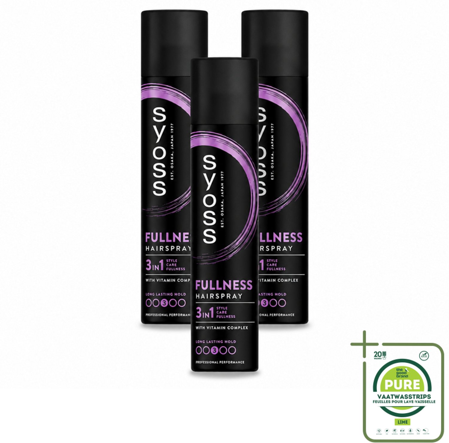 3 x Syoss - Fullness - Haarspray - Volumineus Zonder Gewicht - 300 ml - Grootverpakking - Vaatwasstrips - Haarspray - Volume - Volle Haar - Luchtige Haar - Fijn Haar