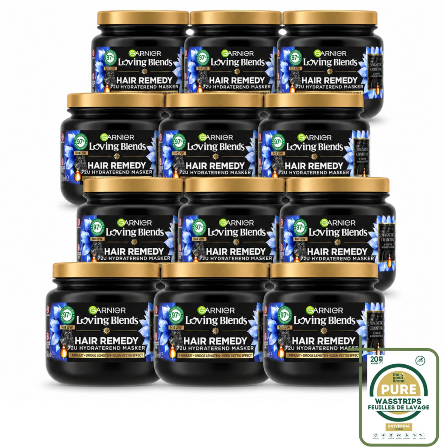12 x Garnier - Loving Blends Magnetic Charcoal - Haarmasker - Droge Lengtes - 340 ml - Wasstrips - Haarmasker - Droog Haar - Hydratatie - Natuurlijke Ingrediënten - Charcoal