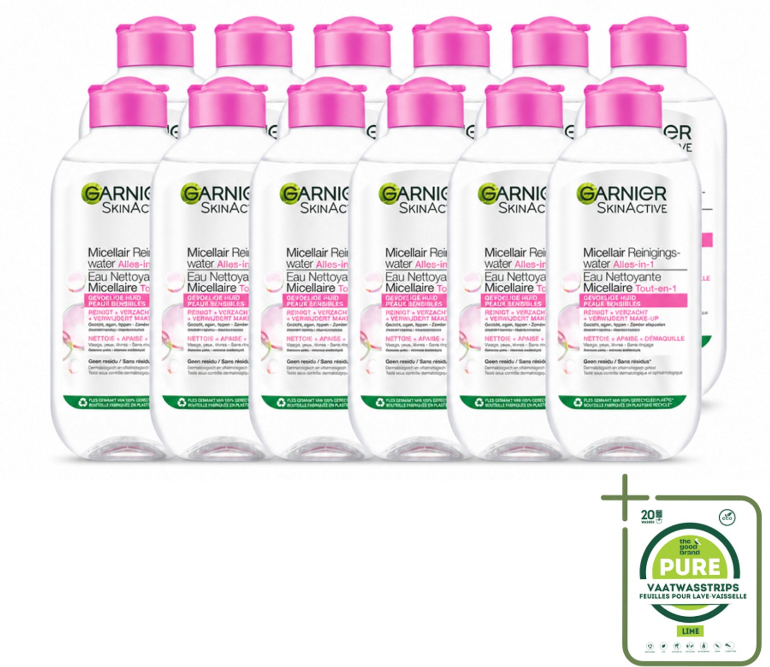 12 x Garnier - SkinActive - Micellair Water - Gevoelige Huid - Gezichtsreiniger - 200 ml - Grootverpakking - Vaatwasstrips - Gevoelige Huid - Gezichtsreiniger - Micellair Water - Make-up Verwijderen - Huid Verzachten