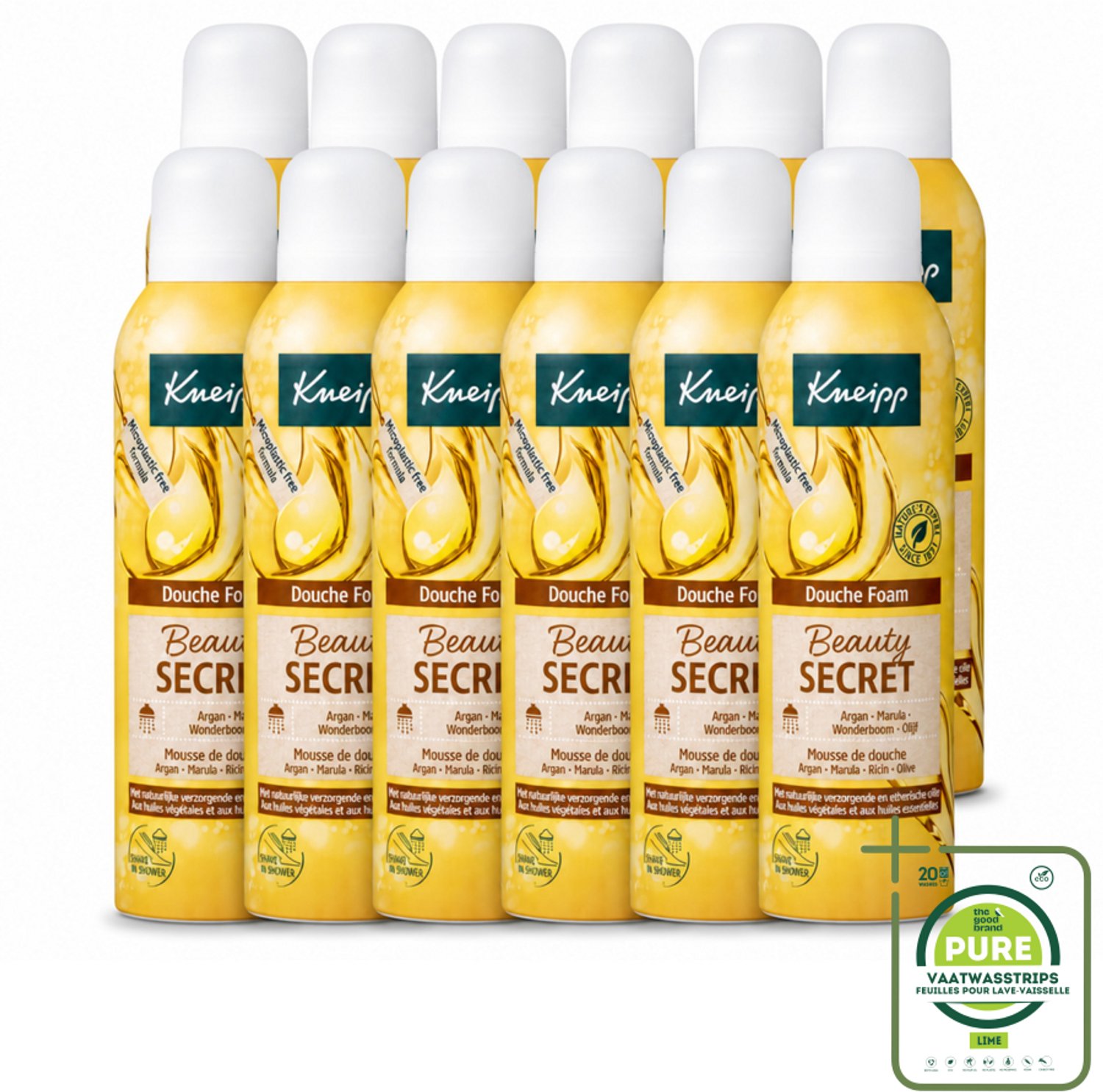 12 x Kneipp - Douche schuim - Beauty Secret - 200 ml - Grootverpakking - Vaatwasstrips - Douche Foam - Natuurlijke Oliën - Huid Verzorging - Luxe Geur - Huid Hydraat