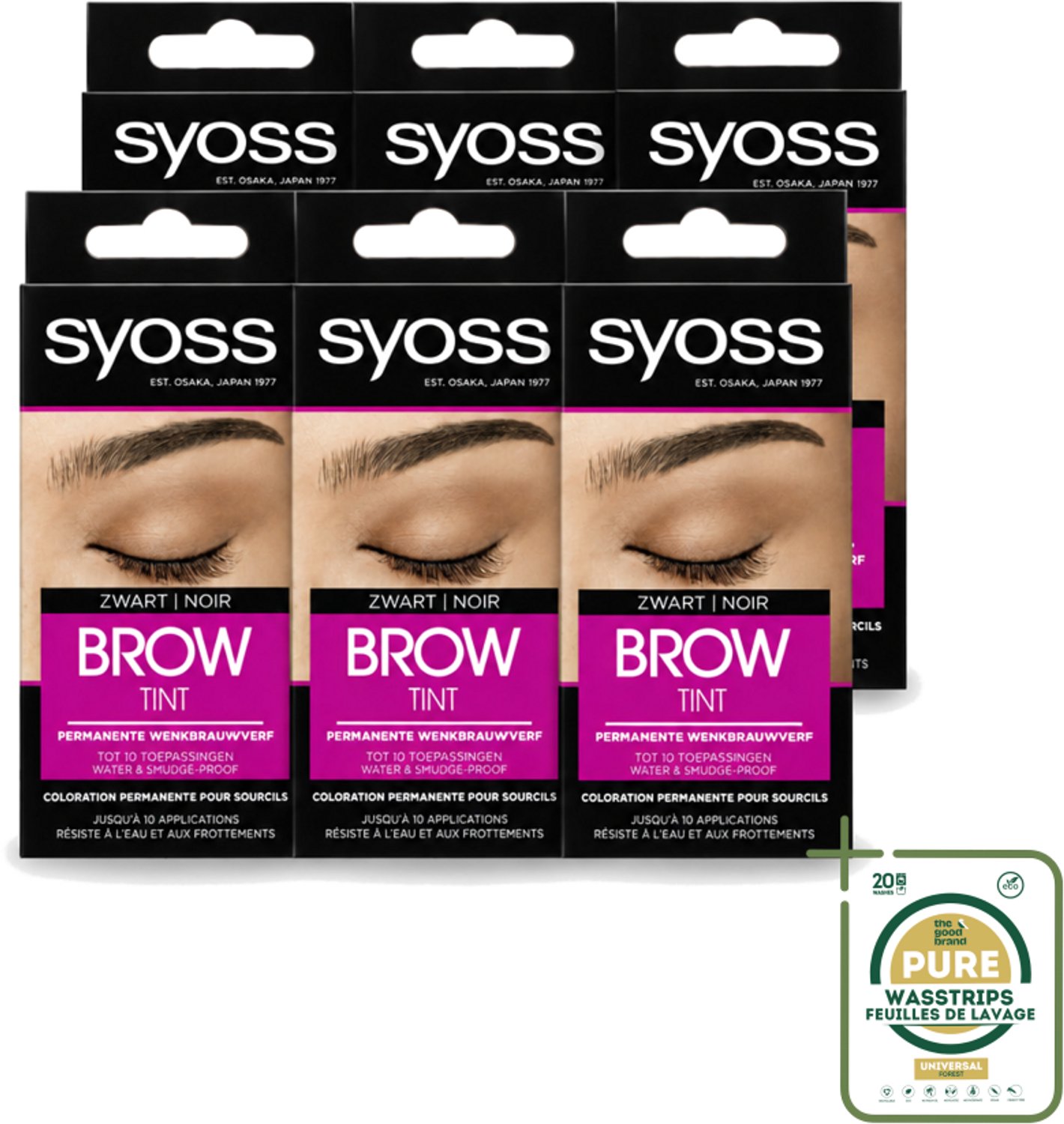6 x SYOSS - Brow Tint Zwart - Wenkbrauwverf - Langdurige Kleur - Tot 10 Toepassingen - Wasstrips - Wenkbrauwverf - Permanent - Zwart - Langdurige Kleur - Grijze Haartjes Verbergen