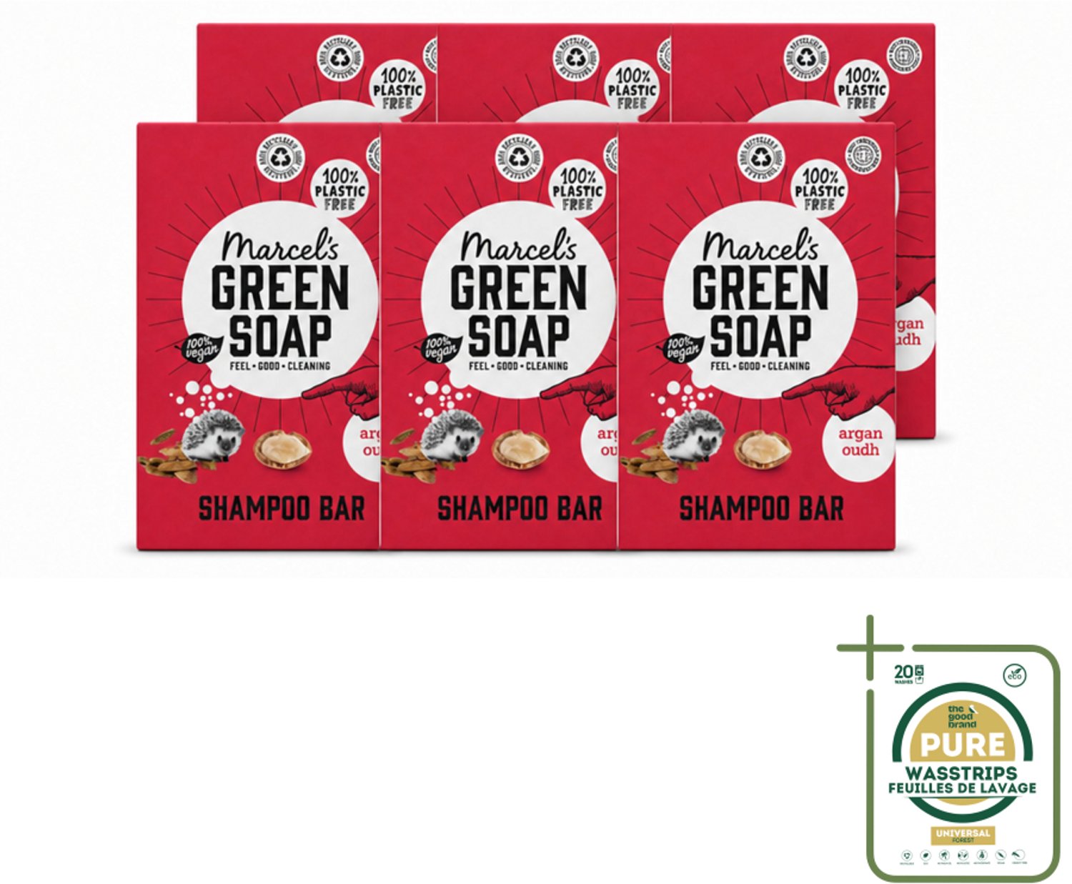 6 x Marcel's Green Soap - Shampoobar - Argan & Oudh - Versterkt & verzorgt - 90 gr - Wasstrips - Shampoobar - Argan En Oudh - Natuurlijke Shampoo - Sulfaatvrije Shampoo - Vegan Shampoo