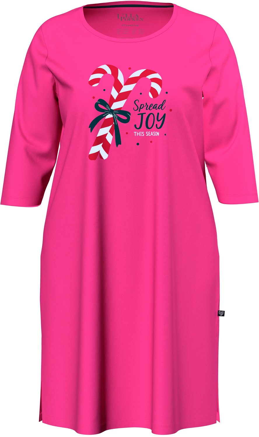Ulla Popken Dames - Big kerstshirt zuurstokmotief ronde hals 3/4-mouwen - Roze - Maat 50+