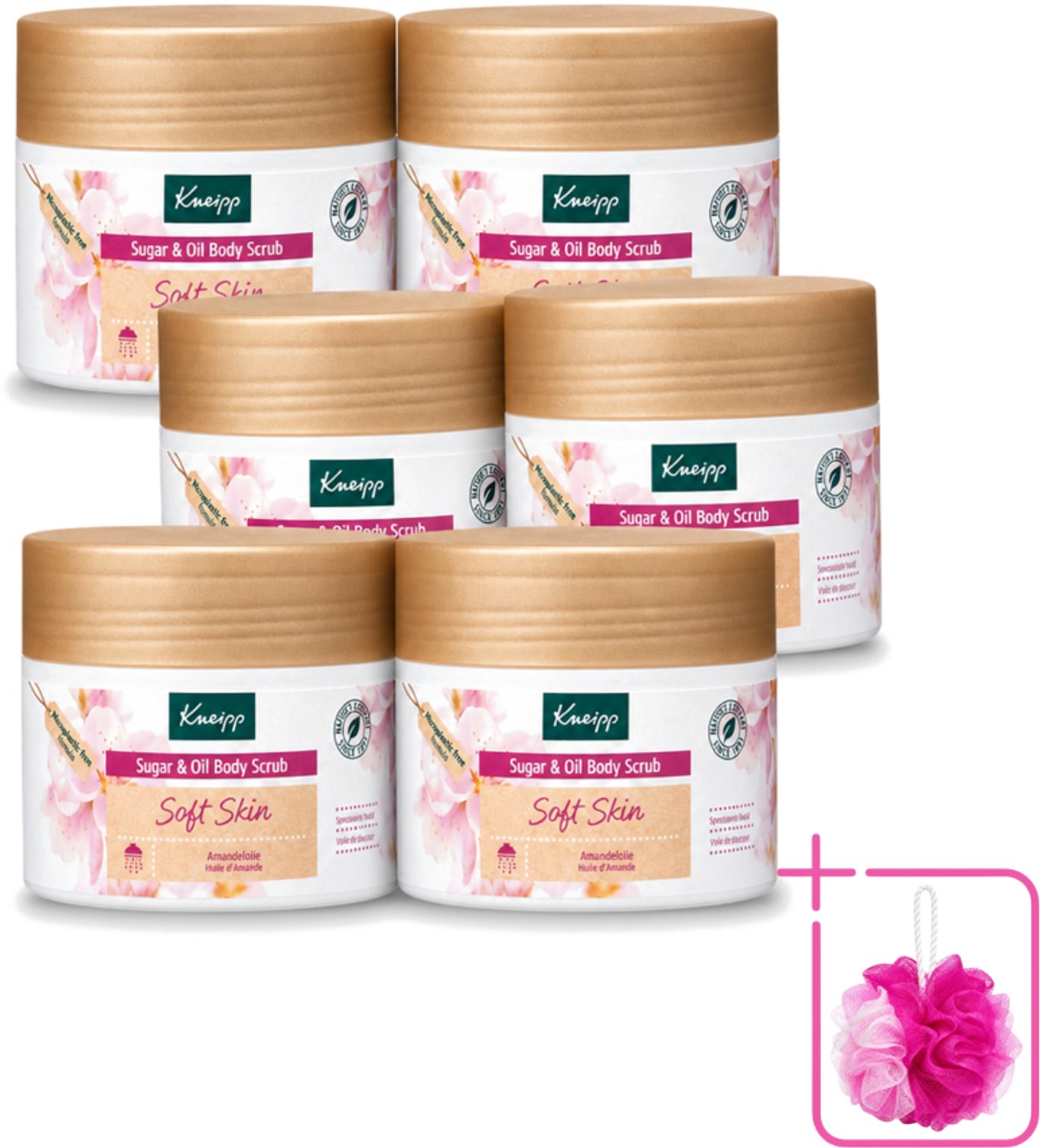 6 x Kneipp - Body scrub - Sugar & Oil - Soft Skin - Voor droge en gevoelige huid - 220 g - Bulkverpakking - Huidverzorging - Douchemop - Suiker scrubb