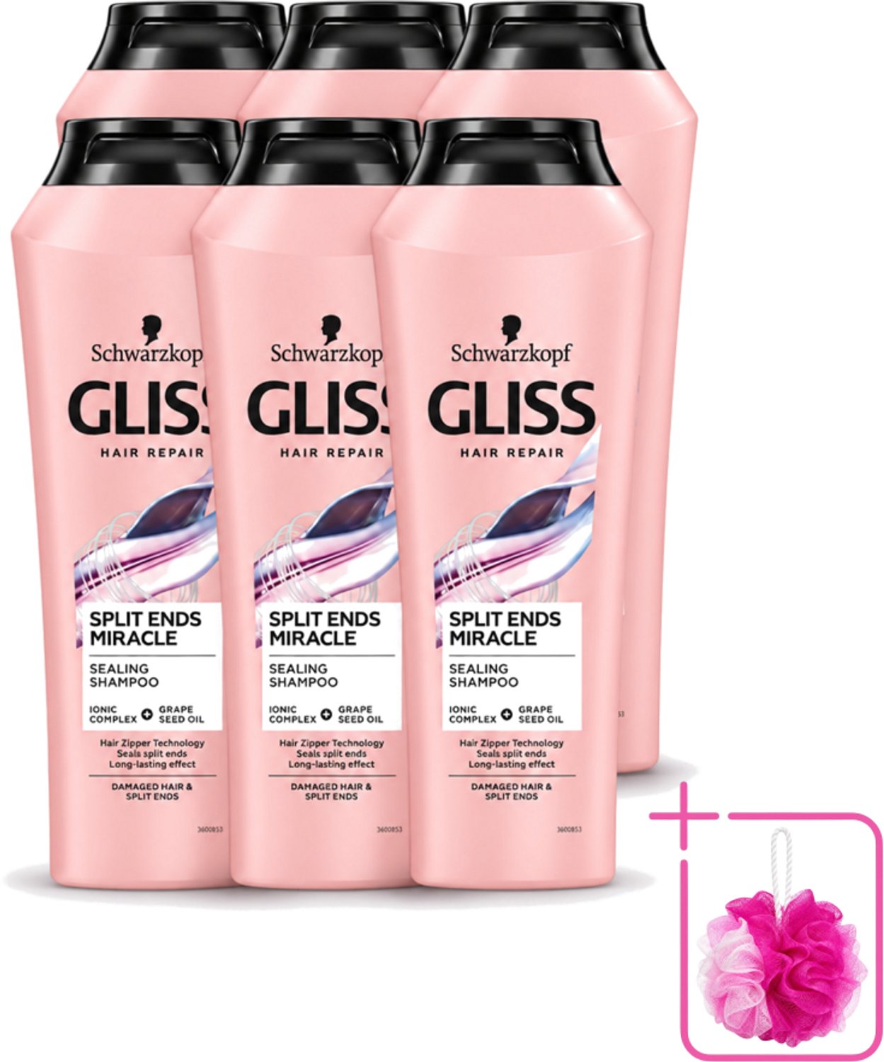 6 x Gliss - Shampoo - Split Hair Miracle - Voor Beschadigd Haar - 250 ml - Bulkverpakking - Gespleten haarpunten - Douchemop - Haarherstel