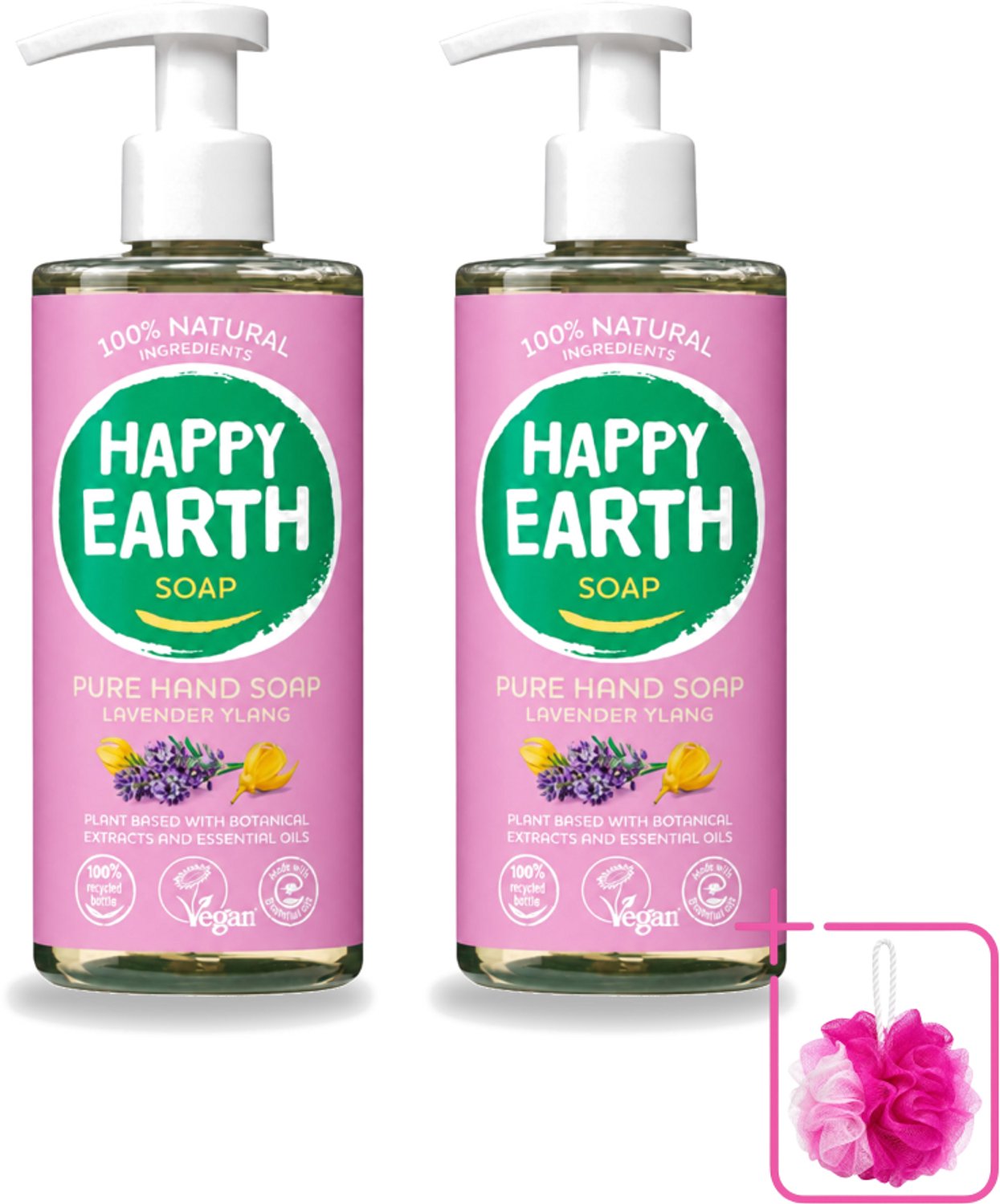 2 x Happy Earth – Handzeep – 100% Natuurlijk Lavender Ylang – 300 ml - Bulkverpakking - Natuurlijke handzeep - Douchemop - Vegan handzeep
