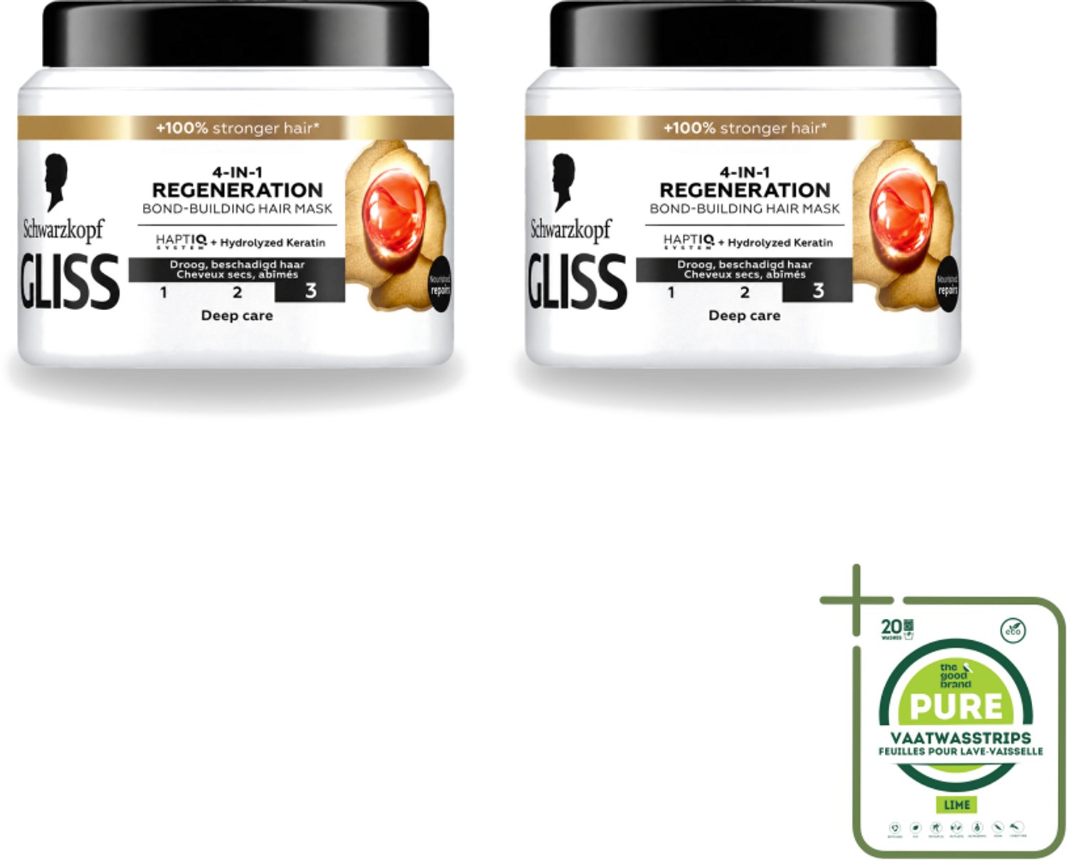 2 x Gliss - Haarmasker - 4in-1 Hair Mask - Voor Diep Herstel - 400 ml - Grootverpakking - Vaatwasstrips - Haarmasker - Haarherstel - Haarvoeding - Haarbescherming - Haarverzorging
