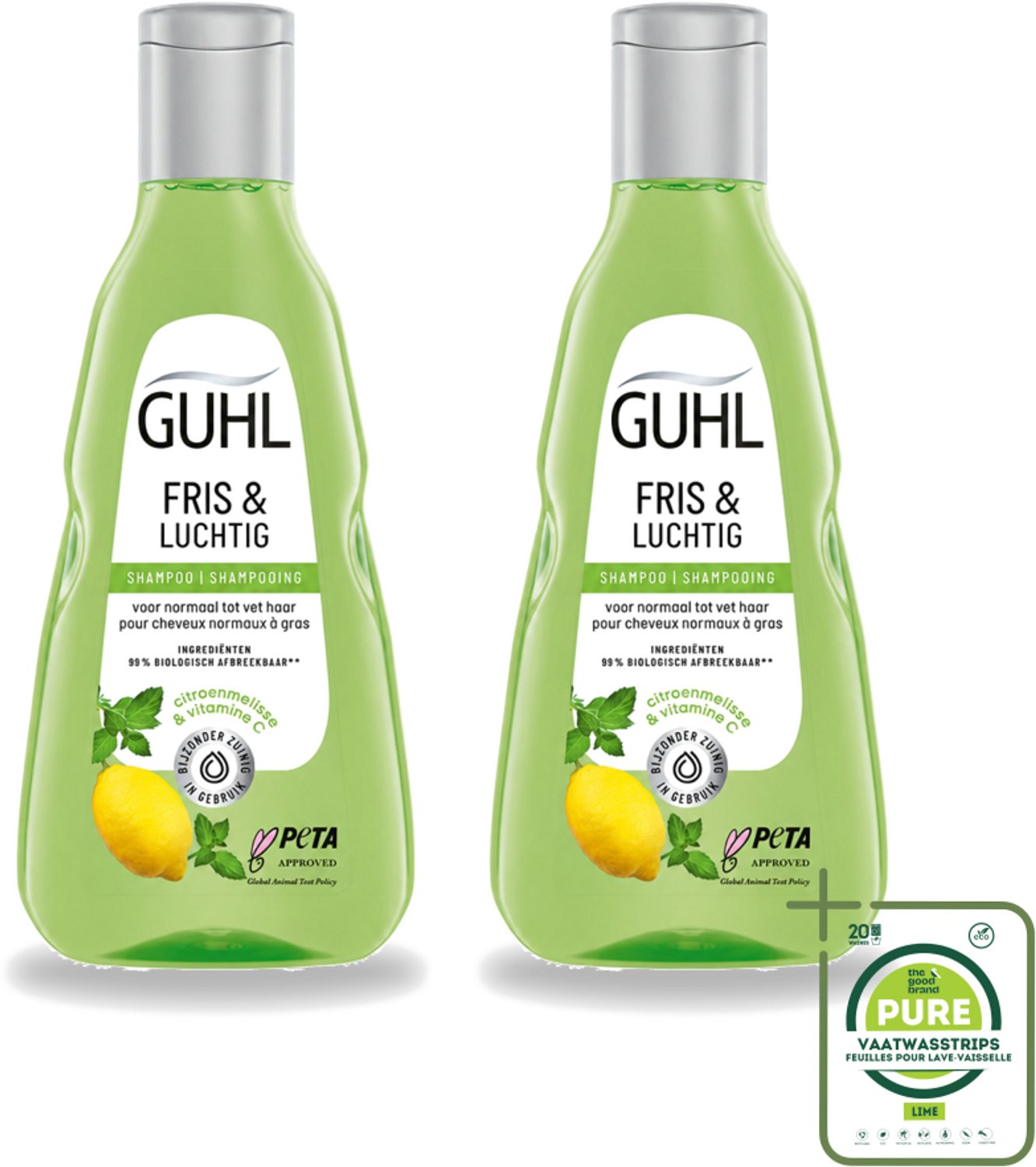 2 x Guhl - Shampoo - Fris & Luchtig - 250 ml - Grootverpakking - Vaatwasstrips - Fris Haar - Luchtig Haar - Vet Haar - Verfrissend Haar - Talgverwijderend Shampoo