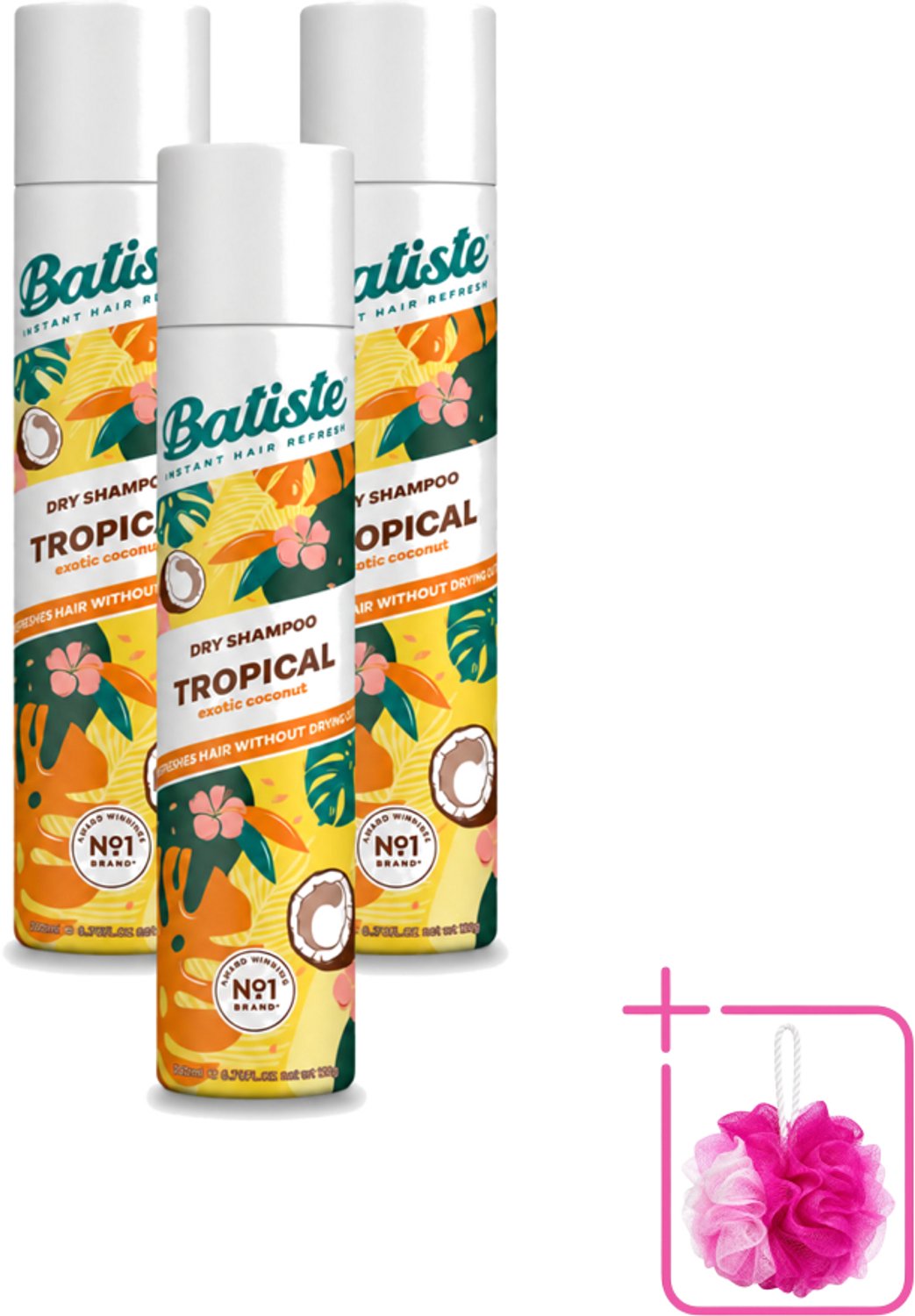 3 x Batiste - Tropical - Droogshampoo - Tropische Geur - Verfrist en Stylet - 200ml - Bulkverpakking - Droogshampoo - Douchemop - Fris haar
