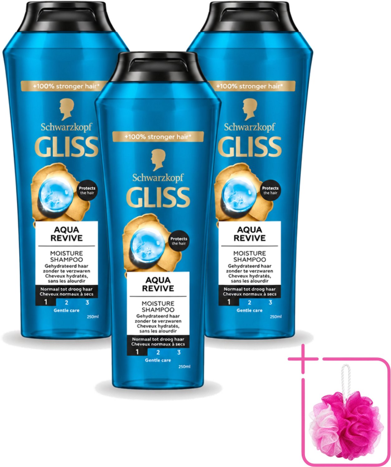 3 x Gliss - Shampoo - Aqua Revive - Voor Hydraterend en Fris Haar - 250 ml - Bulkverpakking - Hydraterend haar - Douchemop - Droog haar