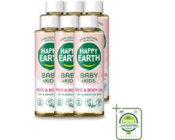 6 x Happy Earth – Face & Body Oil – 100% Natuurlijk Baby & Kids – 150 ml - Grootverpakking - Vaatwasstrips - Babyolie - Gezichtsolie - Lichaamsoil - Natuurlijke Huidverzorging - Babymassageolie