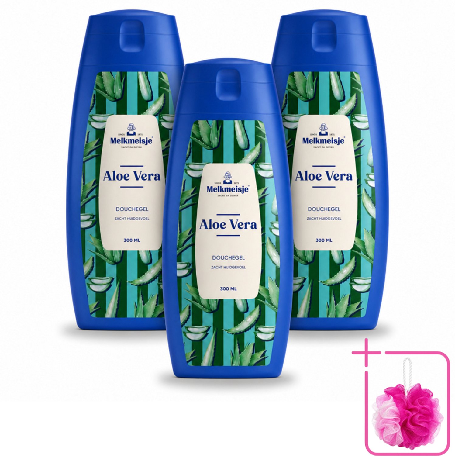 3 x Melkmeisje – Douchegel – Aloe Vera – Zacht Huidgevoel – 300 ml - Bulkverpakking - Bad en douche crème - Douchemop - Melkproteïnen