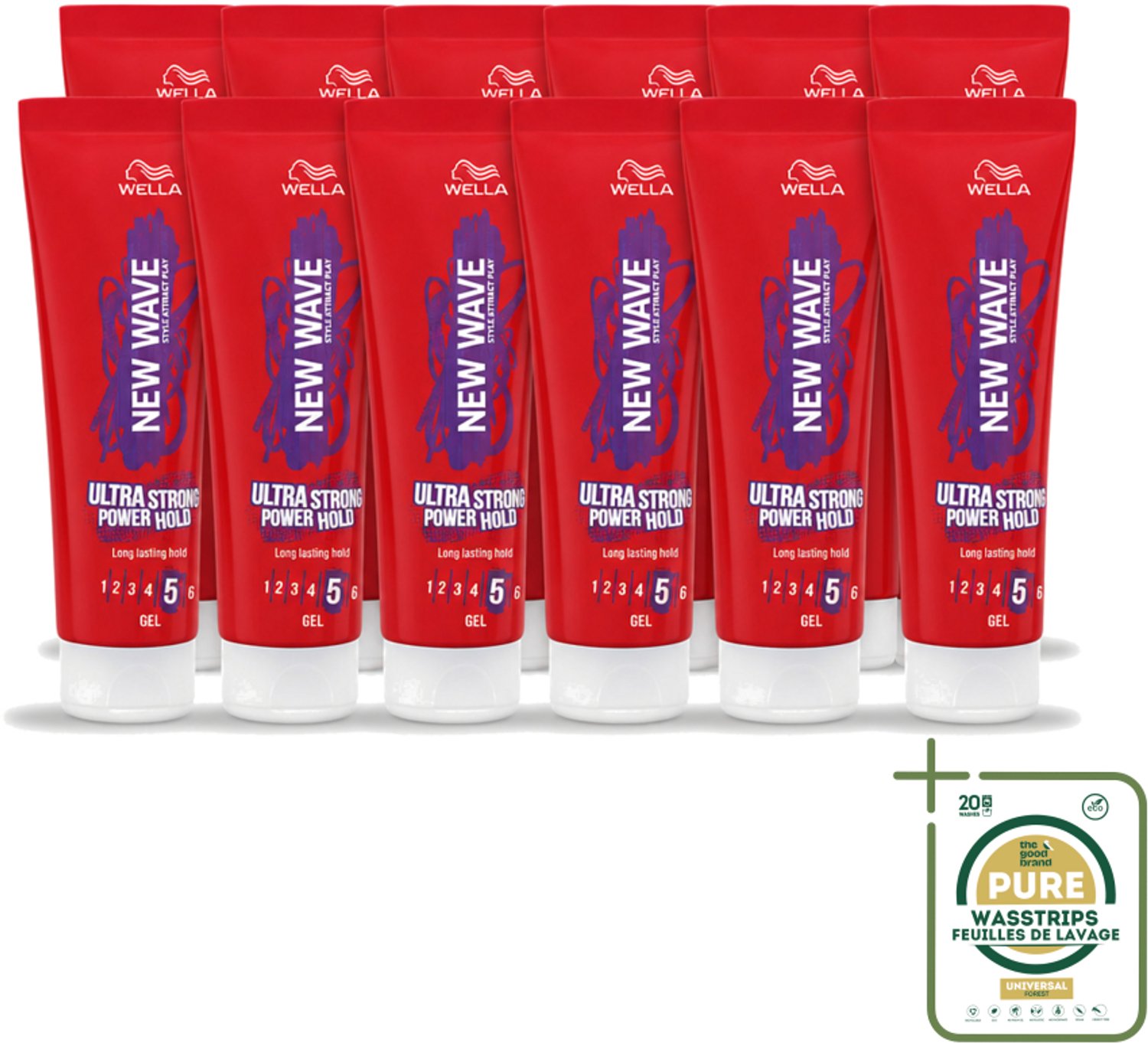 12 x Wella – New Wave Ultra Strong Power Hold – Haargel – 200 ml - Wasstrips - Haargele - Stijl - Fixatie - Krachtige Houding - Haarstructuur