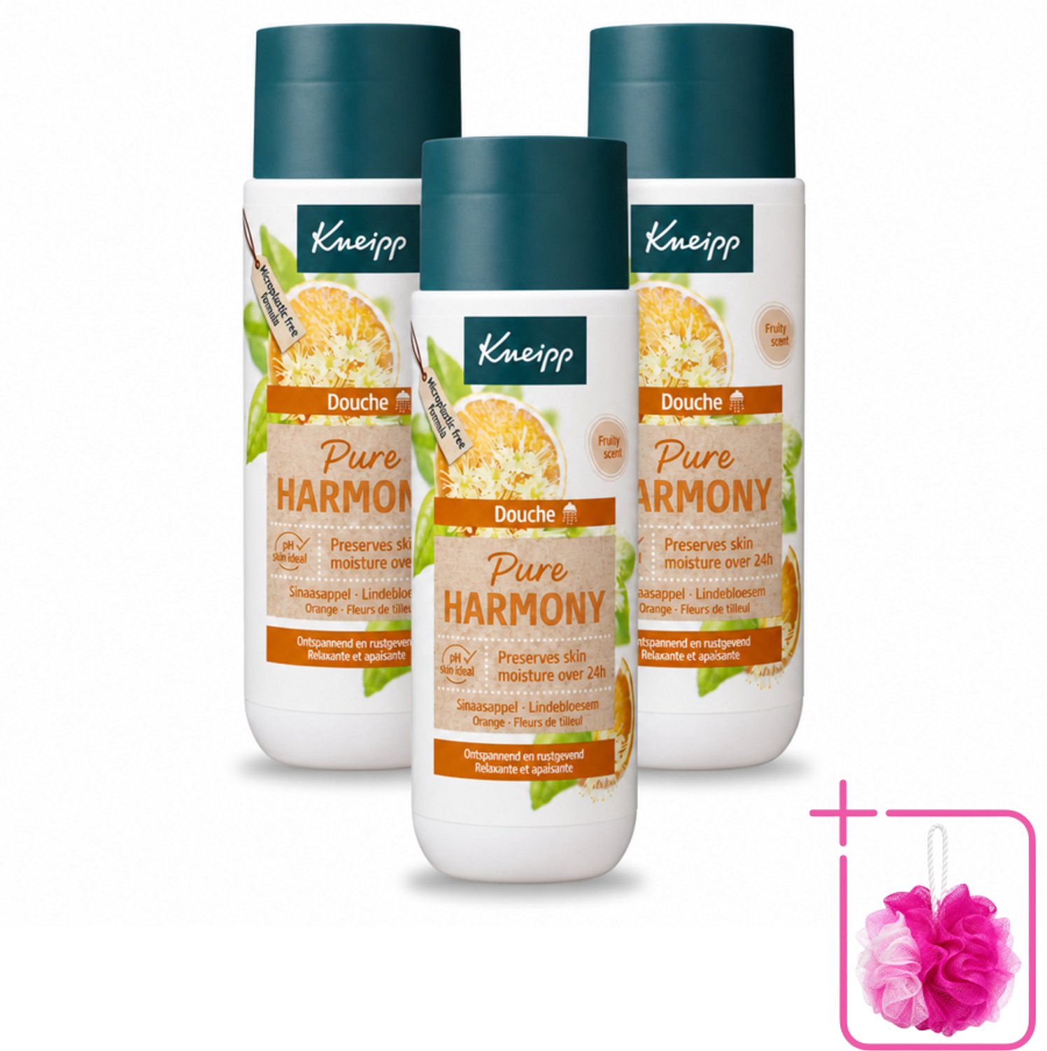 3 x Kneipp - Douchegel - Oranje lindebloesem - 200 ml - Bulkverpakking - Douchegel - Douchemop - Natuurlijke reiniging