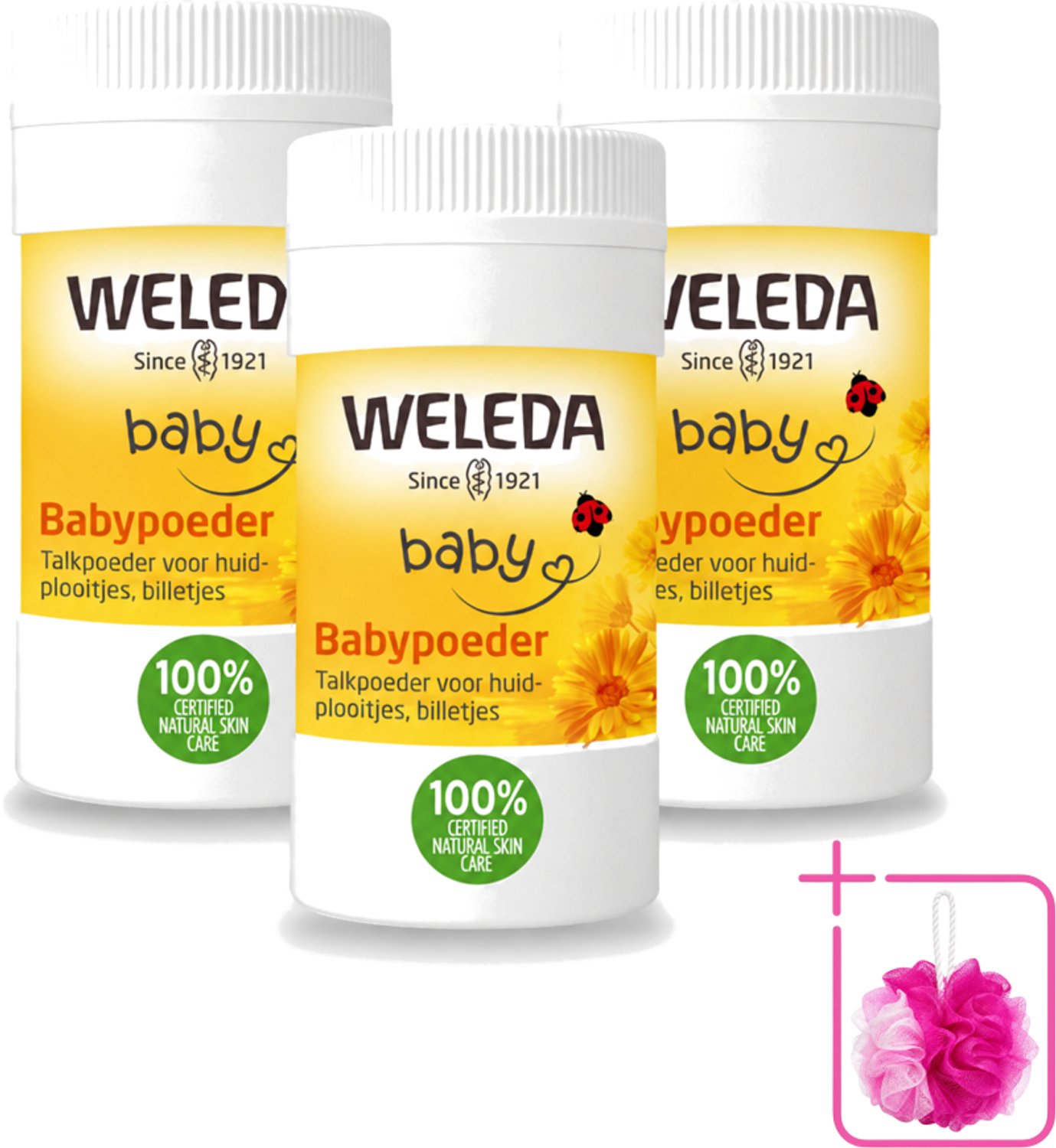 3 x WELEDA - Babypoeder - Baby & Kind Calendula - 20 g - Bulkverpakking - Babyhuid verzorging - Douchemop - Poeder voor babyhuid