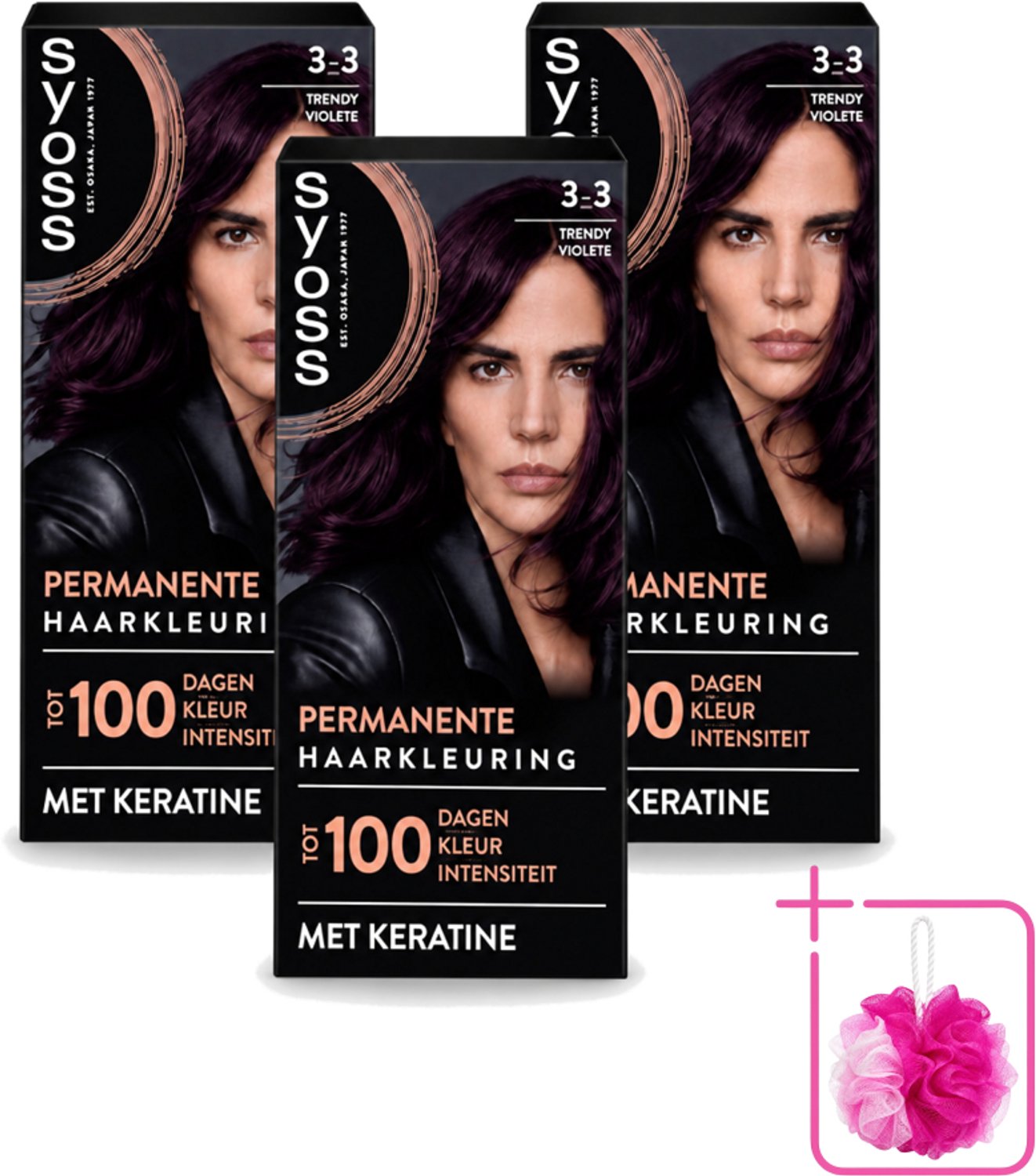 3 x SYOSS Permanent Coloration 3-3 - Haarverf - Trendy Violet - Bulkverpakking - Haarkleuring - Douchemop - Permanente haarkleuring