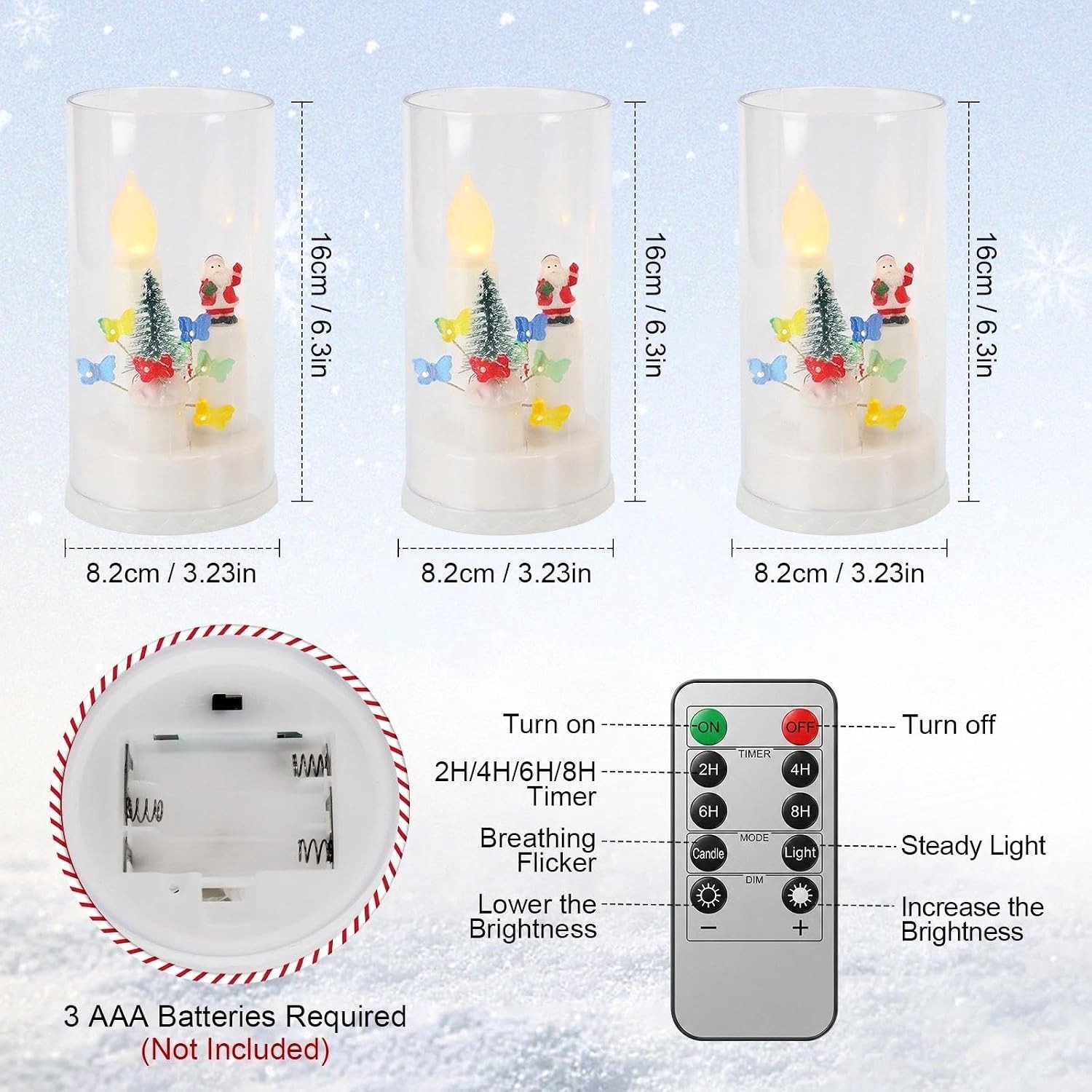 Set van 3 Elektrische Kerstkaarsen - Wit - 8,2 x 8,2 x 16 cm - Gemaakt van Acryl en PP - Voor Kerstdecoratie – foto 7