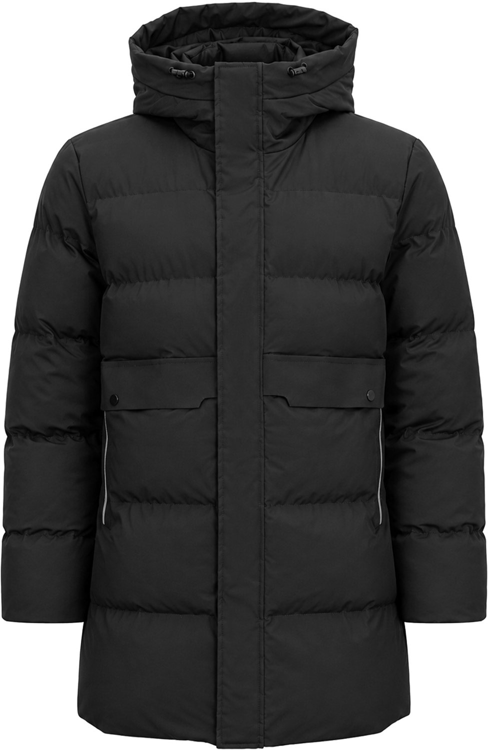 ALLTHEMEN Heren Gewatteerde Winterjas met Capuchon Winddicht Reflecterende Rits 2XL Zwart
