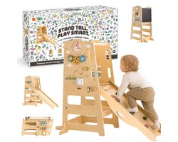 Joya Creative Leertoren 6 in 1 - Inklapbare Montessori Leertoren - Keukenhulp met Glijbaan - Krijtbord - Klimwand - Activiteitenbord - Learning Tower